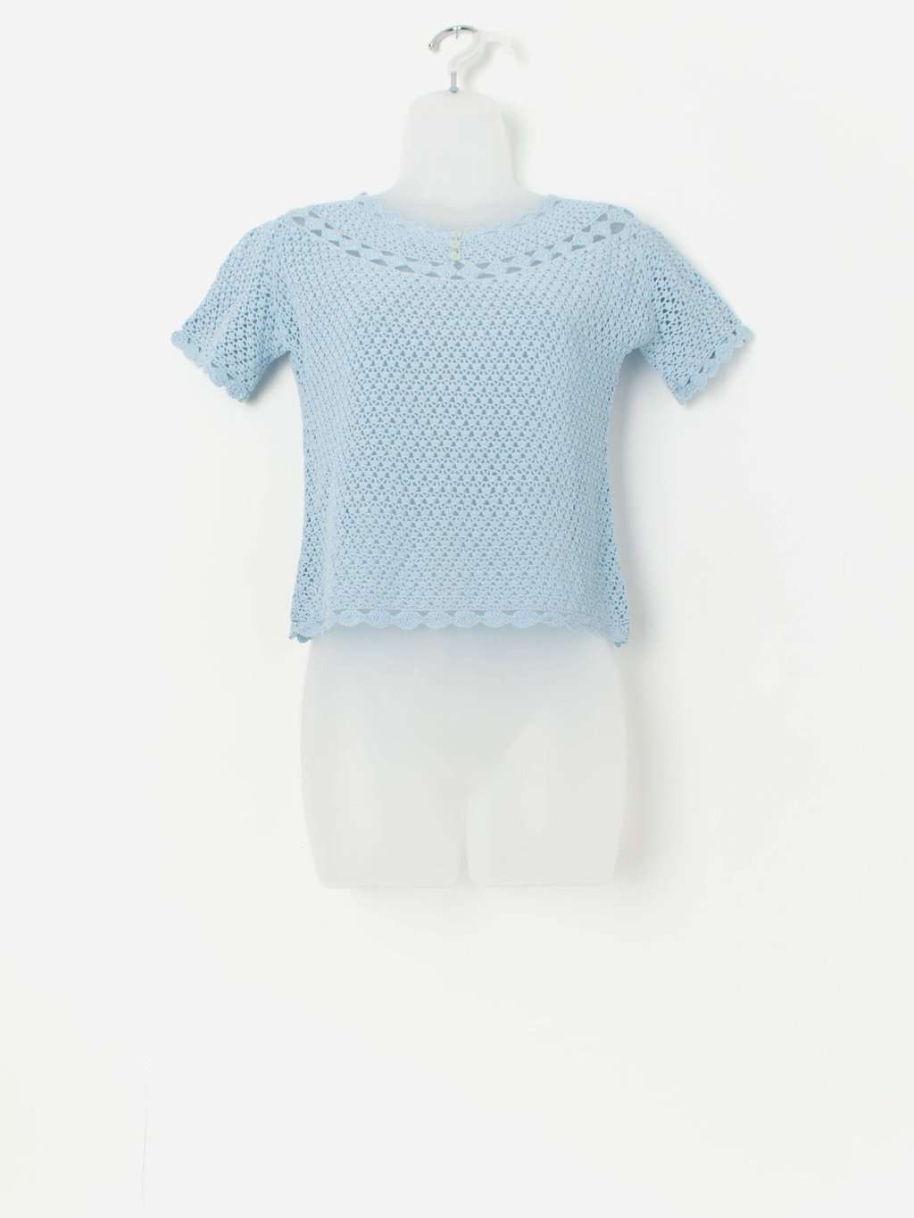 Vintage baby blue crochet top, handmade - Small / Medium