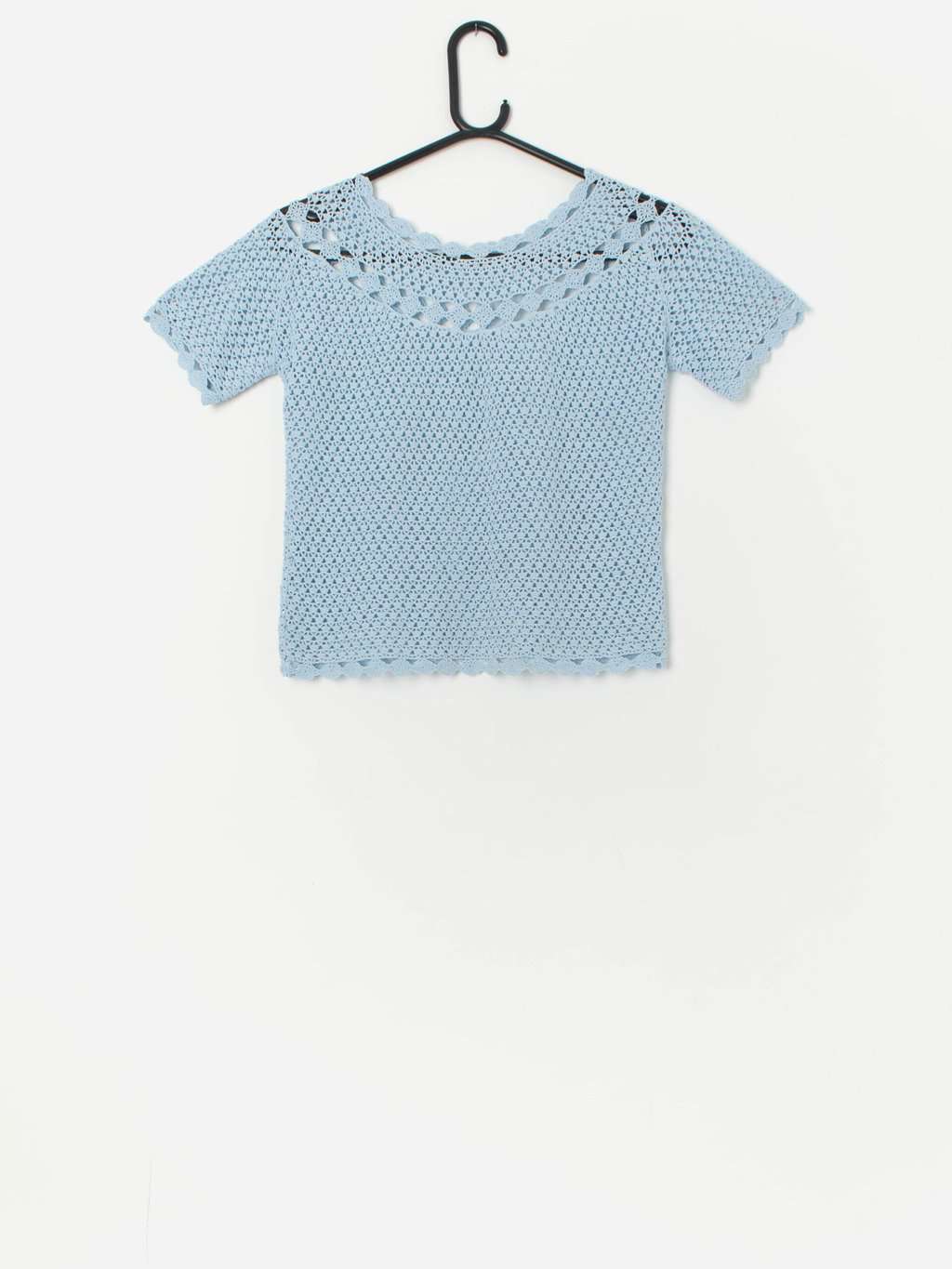 Vintage baby blue crochet top, handmade - Small / Medium - Image 3