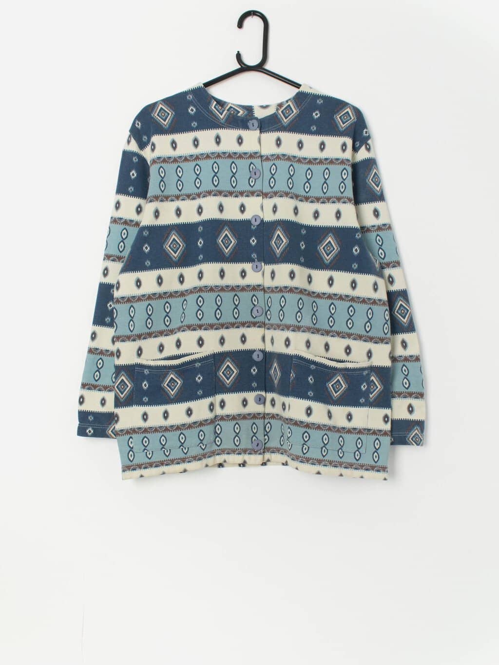 Vintage blue and cream patterned jacket - Medium / Large