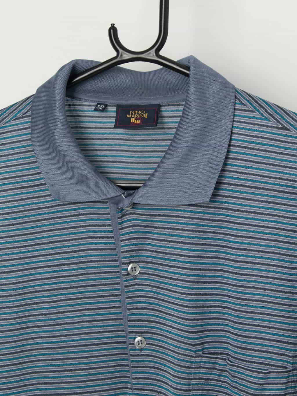 Vintage blue striped polo shirt - Large - Image 2