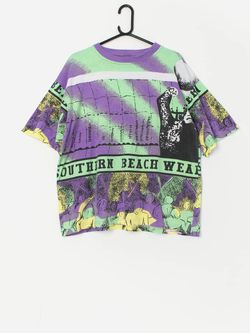 Vintage bright t-shirt in green and purple - XL