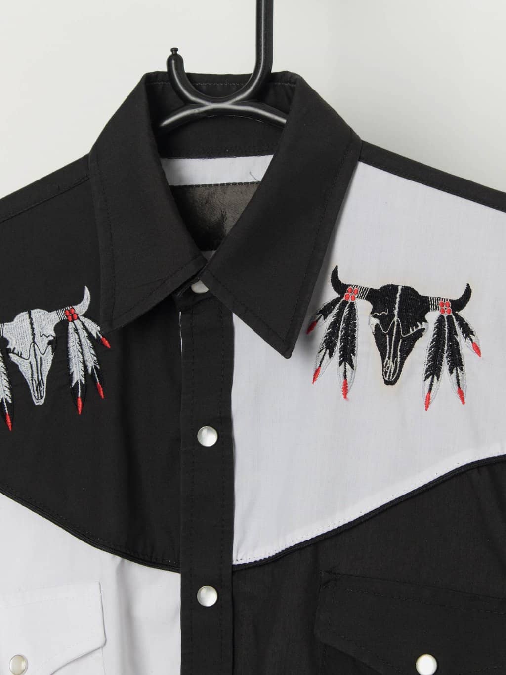 Vintage cowboy shirt with embroidered bull skull feathers  - Small / Medium - Image 2