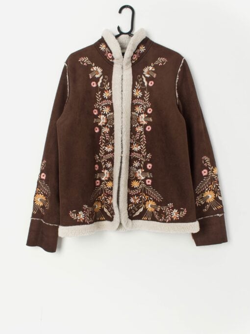 Vintage faux shearling sheepskin embroidered jacket - L