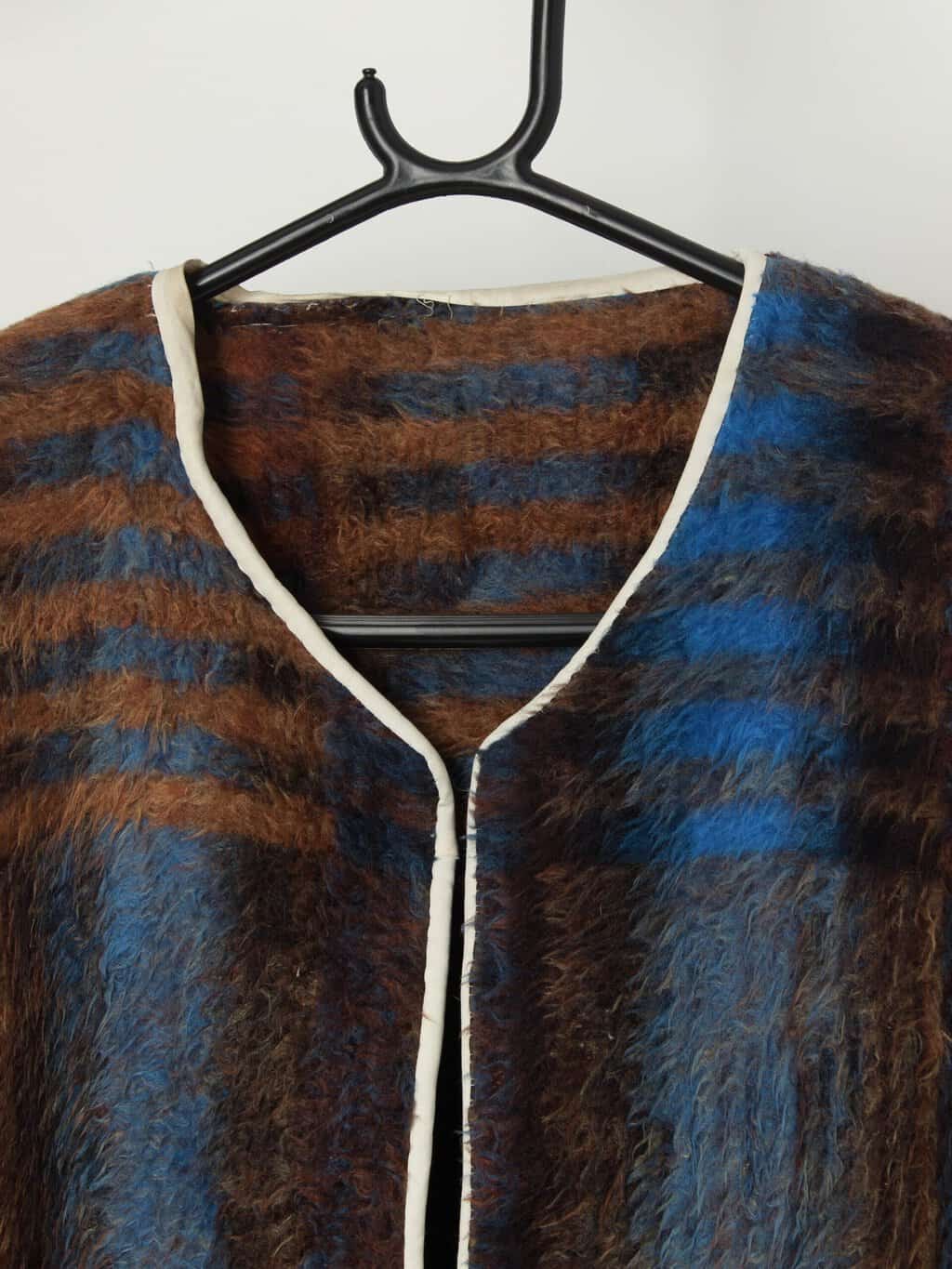 Vintage fluffy handmade waistcoat / gilet in blue and brown - Medium / Large - Image 3