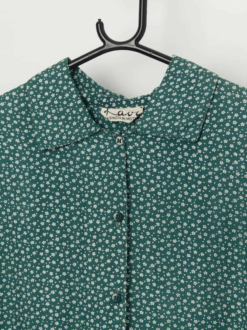 Vintage forest green floral blouse - Large - Image 2