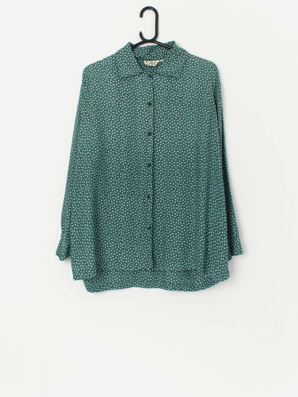 Vintage forest green floral blouse - Large