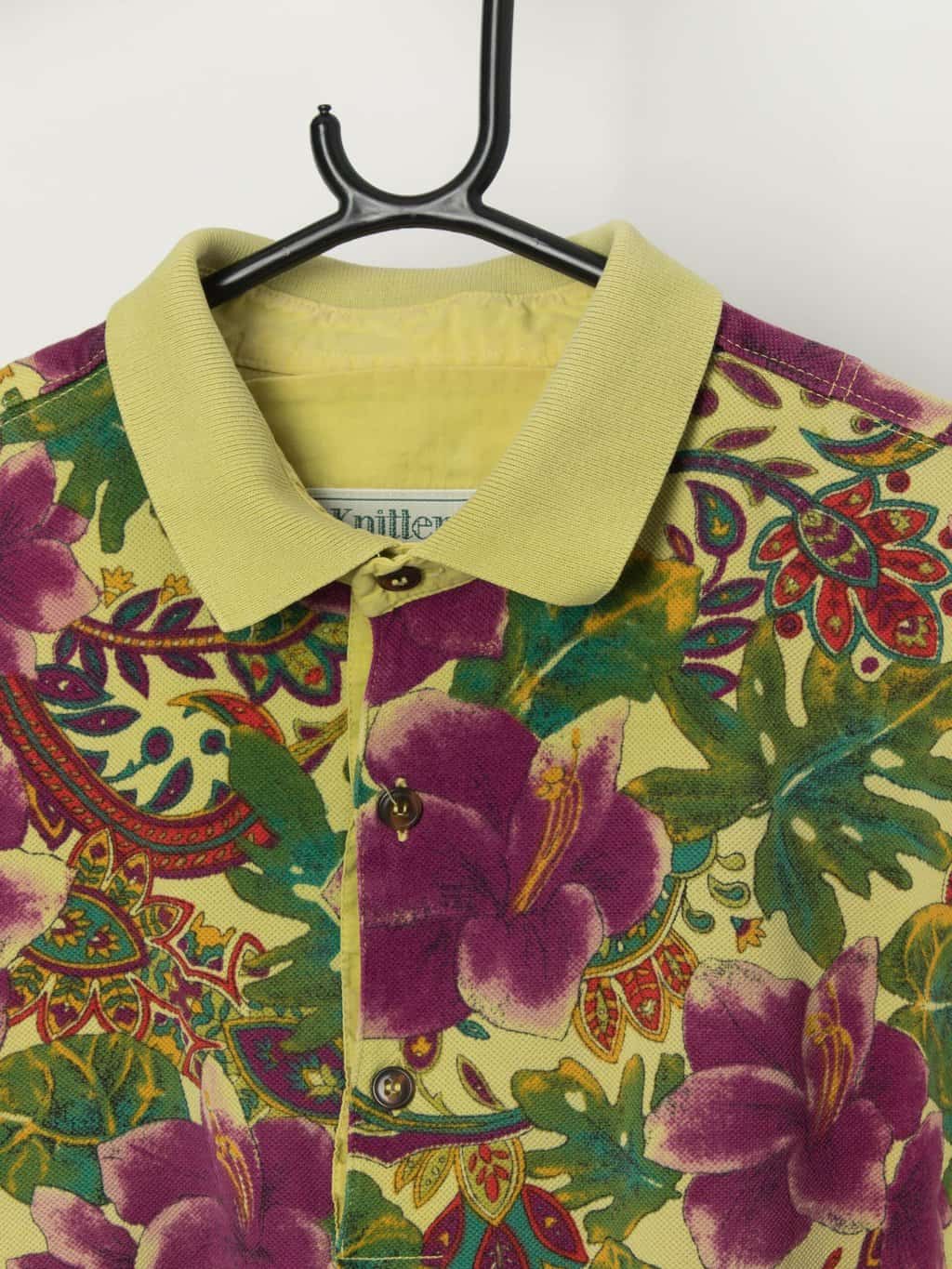 Vintage green floral polo shirt - Large / XL - Image 2