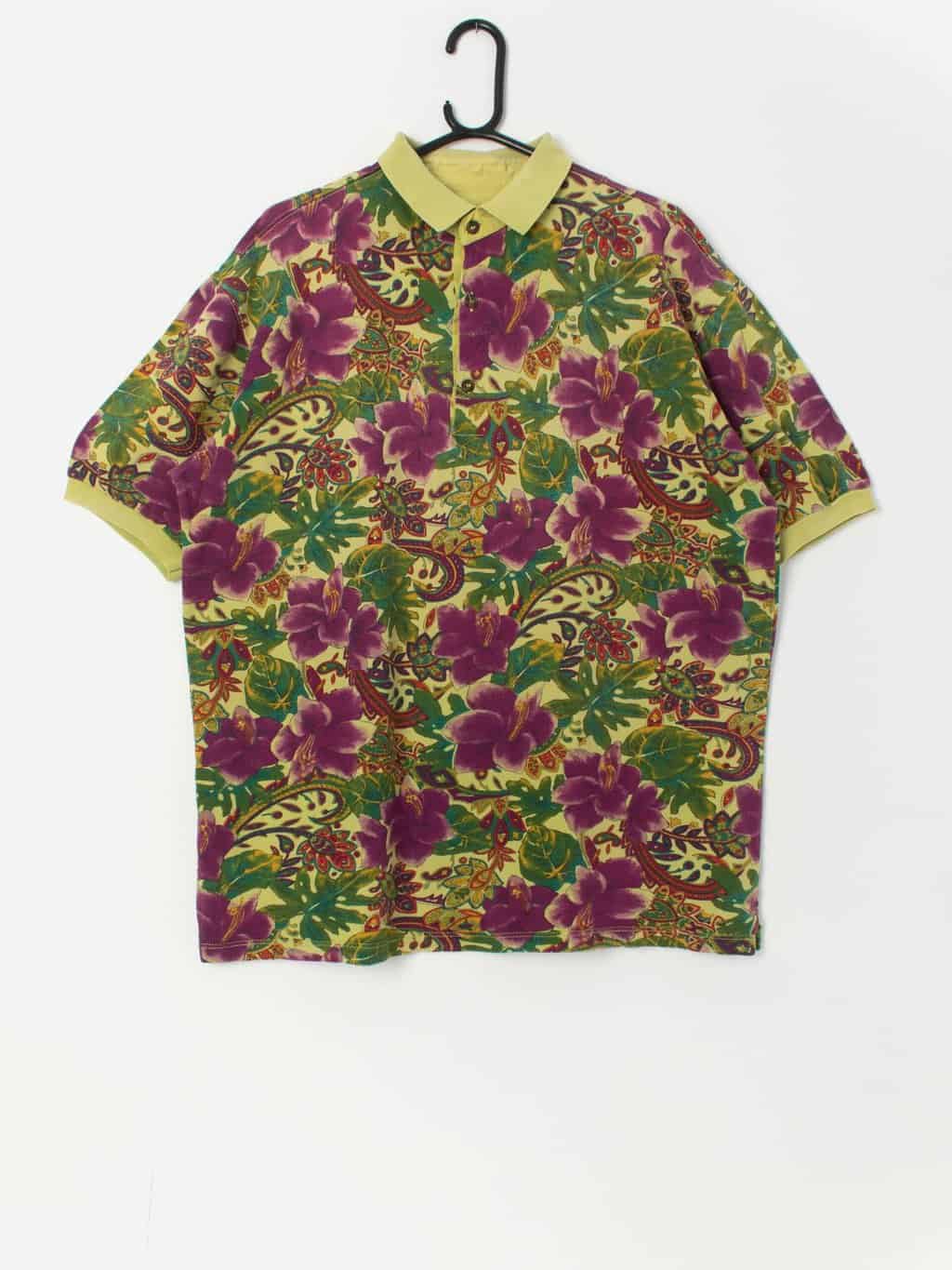 Vintage green floral polo shirt - Large / XL