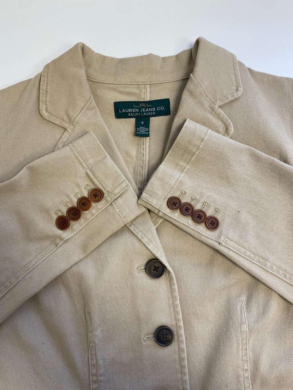 Vintage Lauren Ralph Lauren cotton blazer in beige - S/M - Image 4