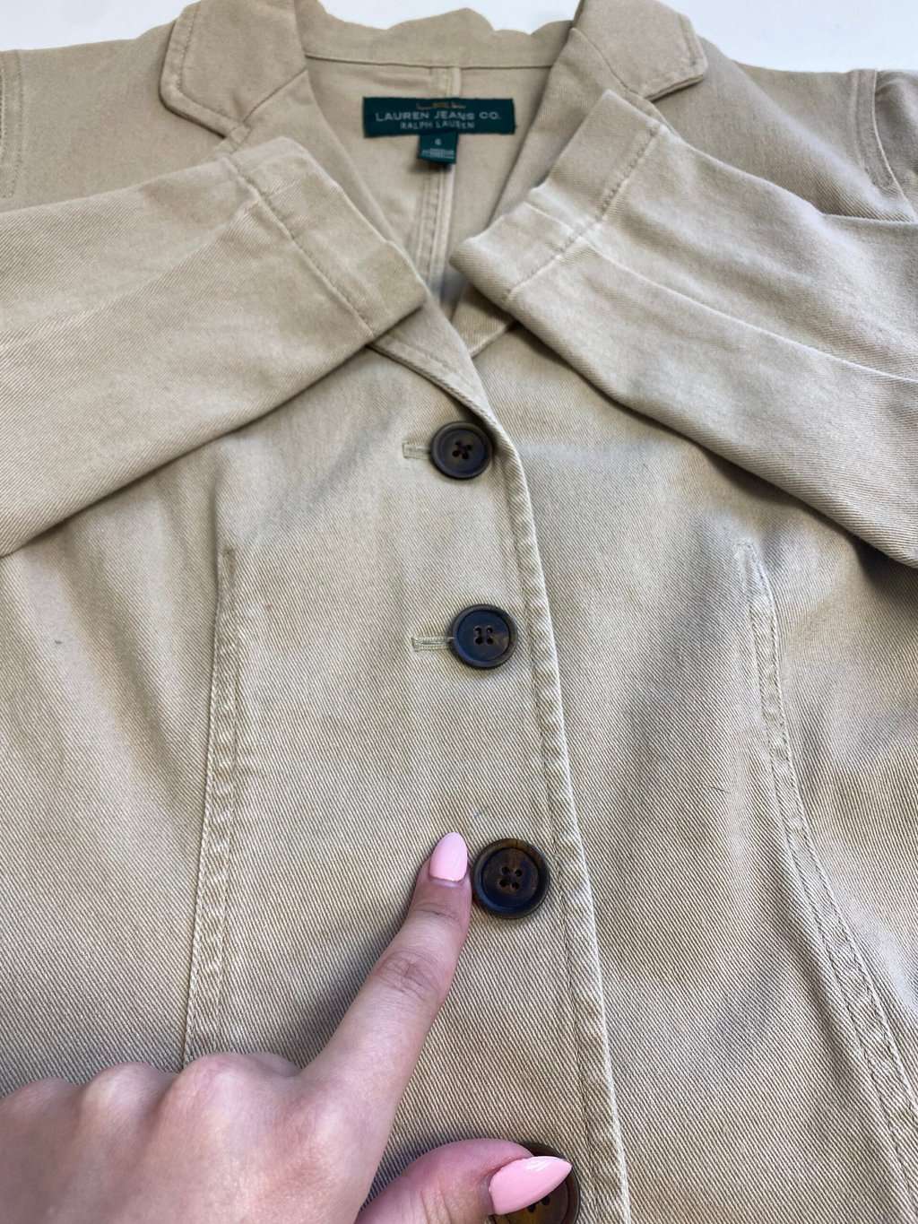 Vintage Lauren Ralph Lauren cotton blazer in beige - S/M - Image 6