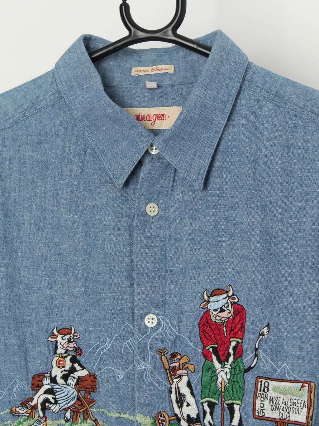 Vintage Mise Au Green denim shirt with embroidered golf theme - Medium - Image 2