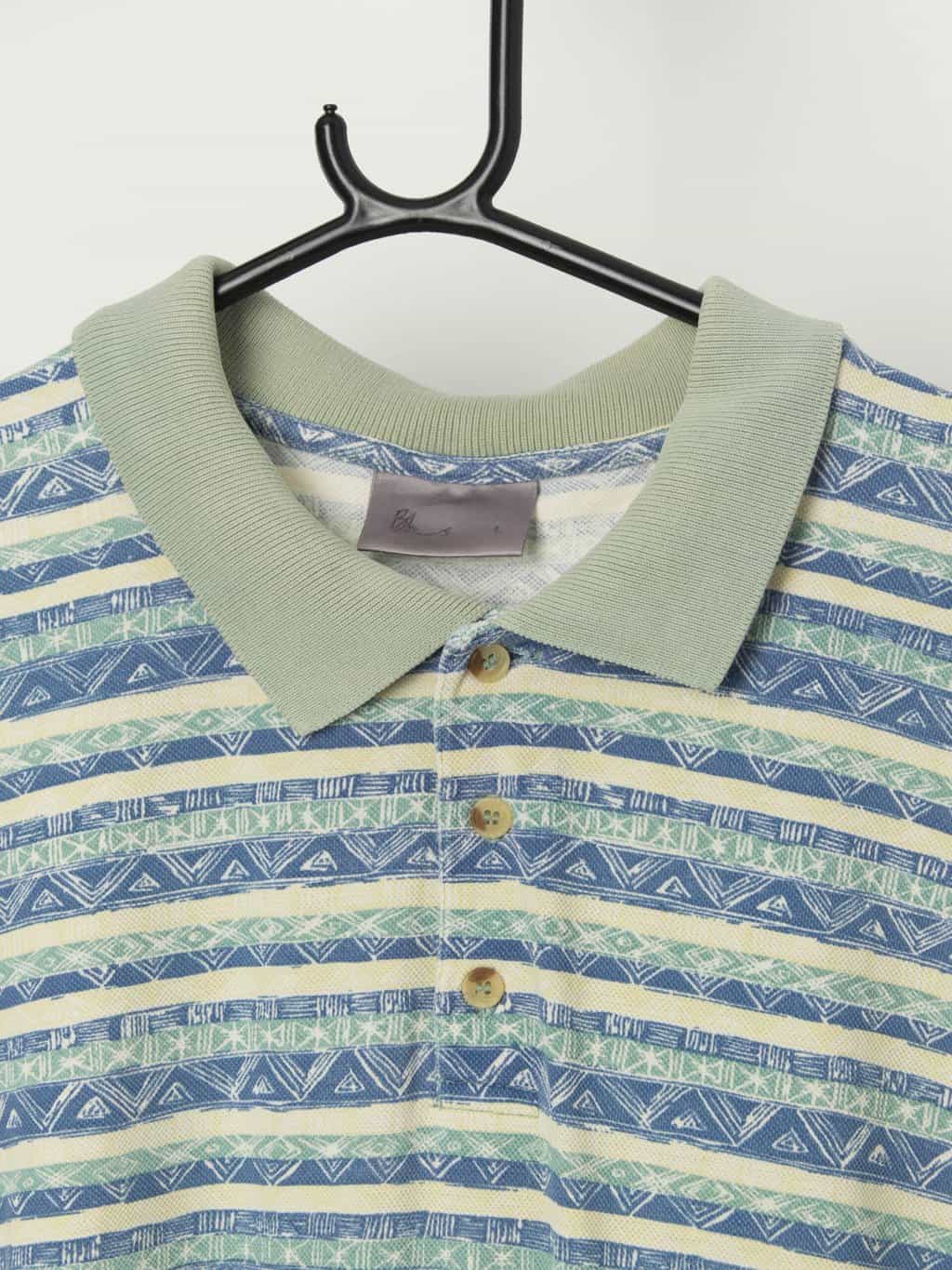 Vintage pastel green and blue polo shirt - Large - Image 2