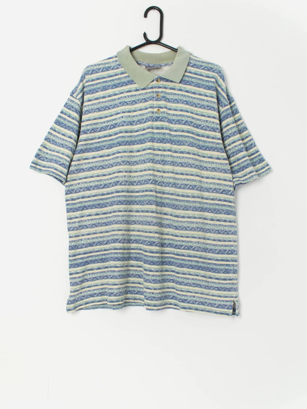 Vintage pastel green and blue polo shirt - Large