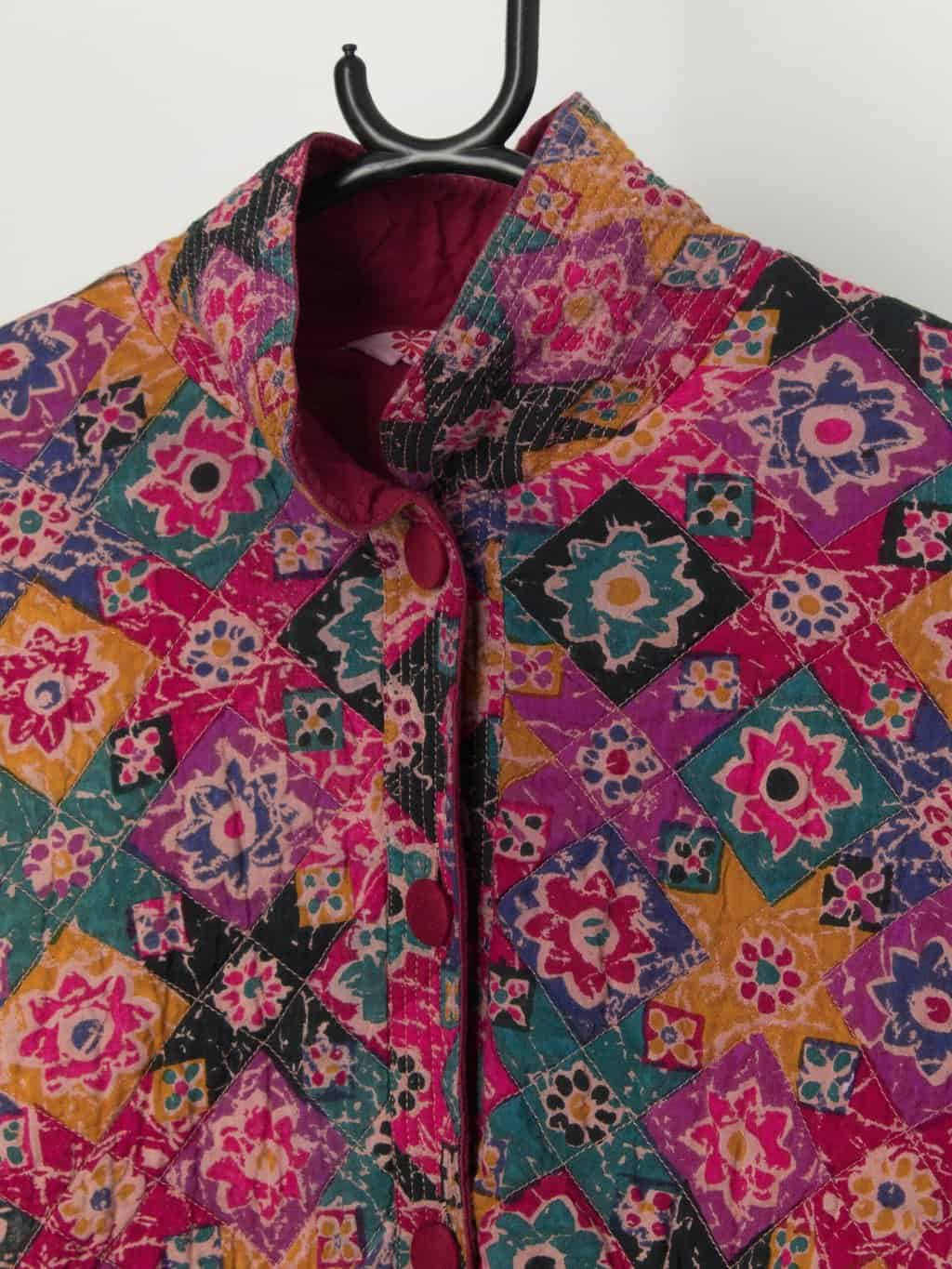 Vintage Phool quilted jacket with bright floral block print - Large - Image 2