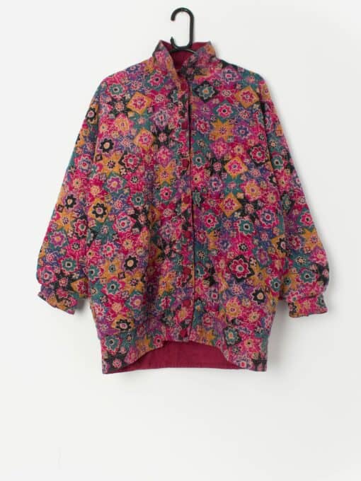 Vintage Phool quilted jacket with bright floral block print - Large