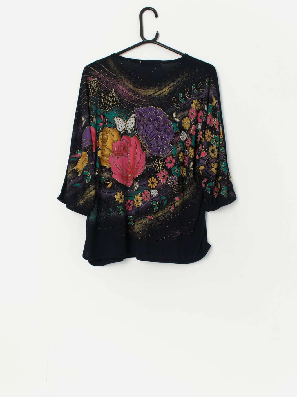 Vintage pretty floral top with batwing sleeves - Large - Image 3