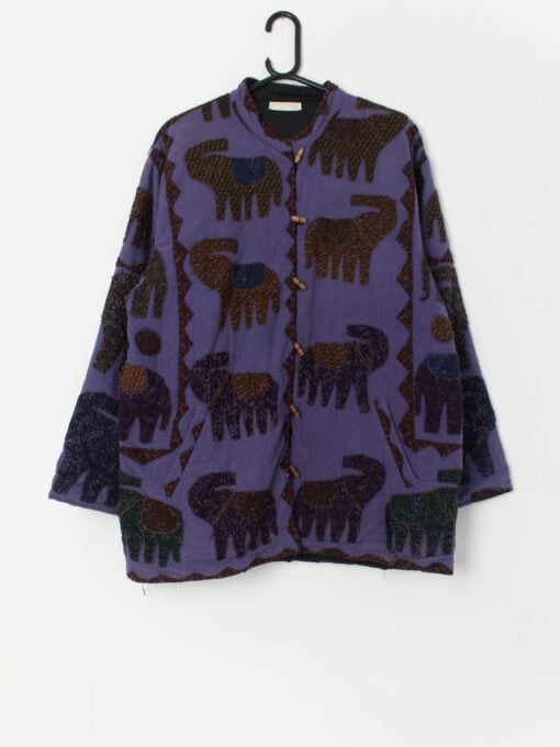 Vintage purple patchwork jacket with appliqué elephants - Large