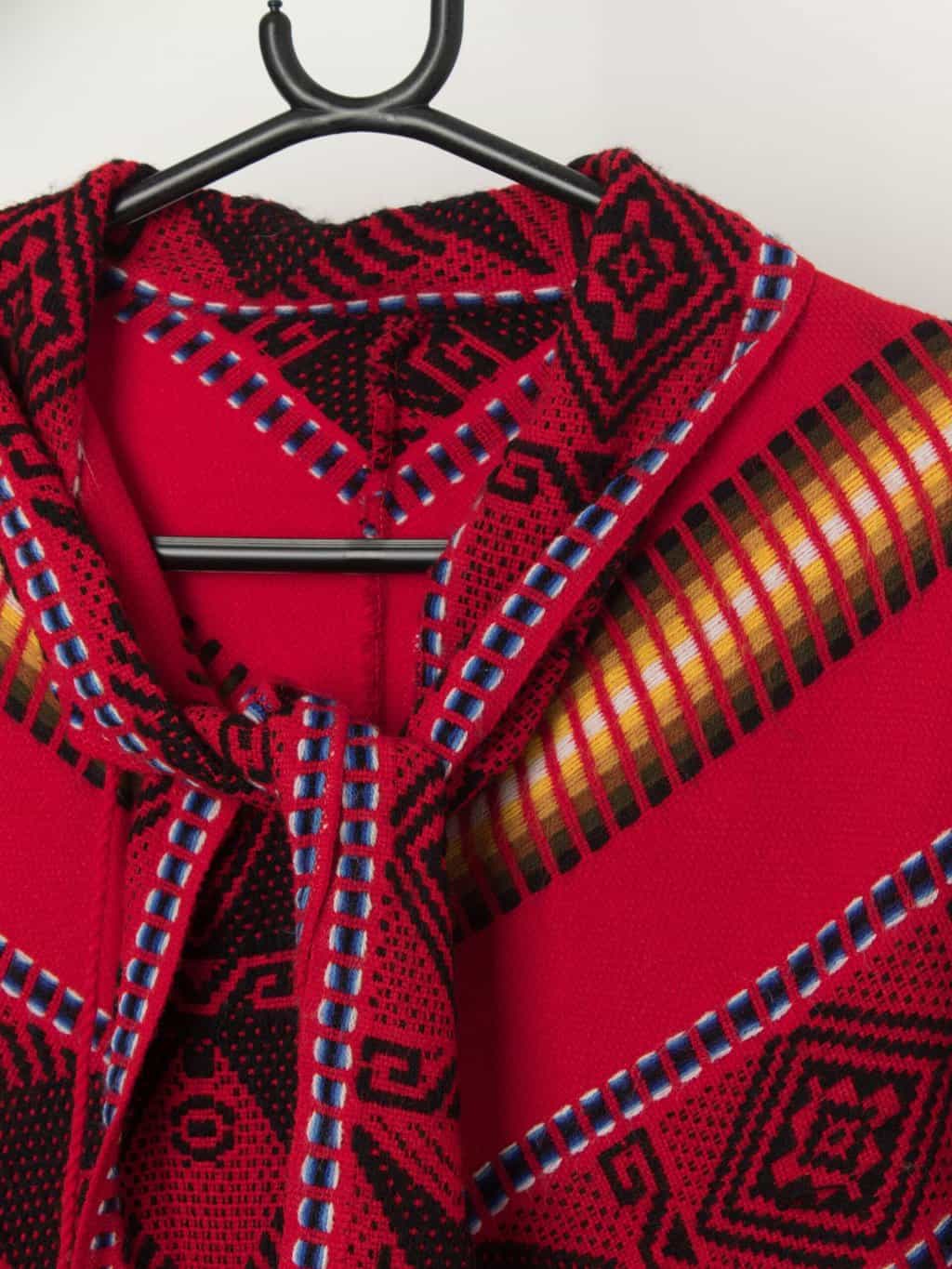 Vintage red woven poncho with scarf - Small / Medium - Image 2
