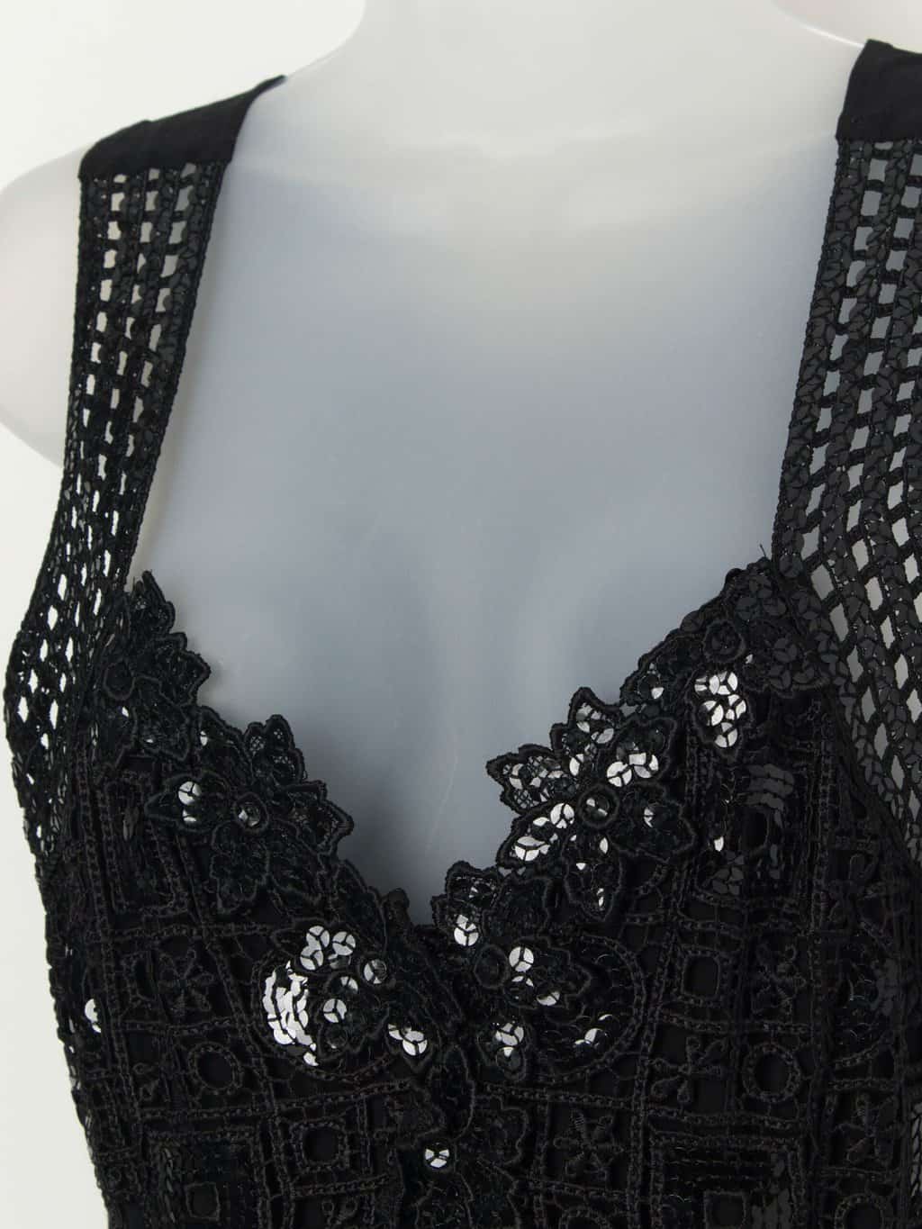 Vintage Sagaie Paris black sequin top with floral crochet design - Small / Medium - Image 2