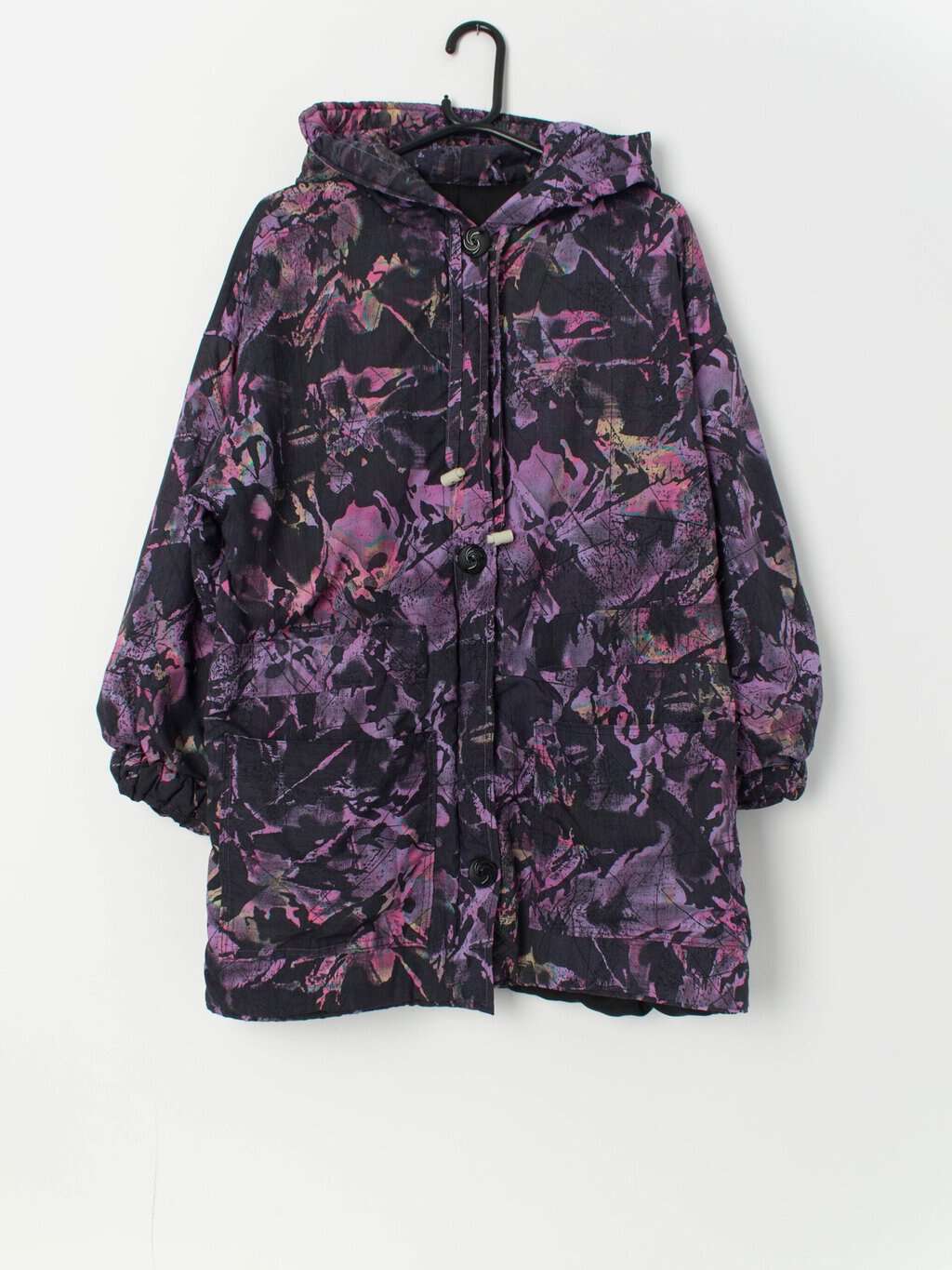 Vintage ski jacket with hood in purple - Large