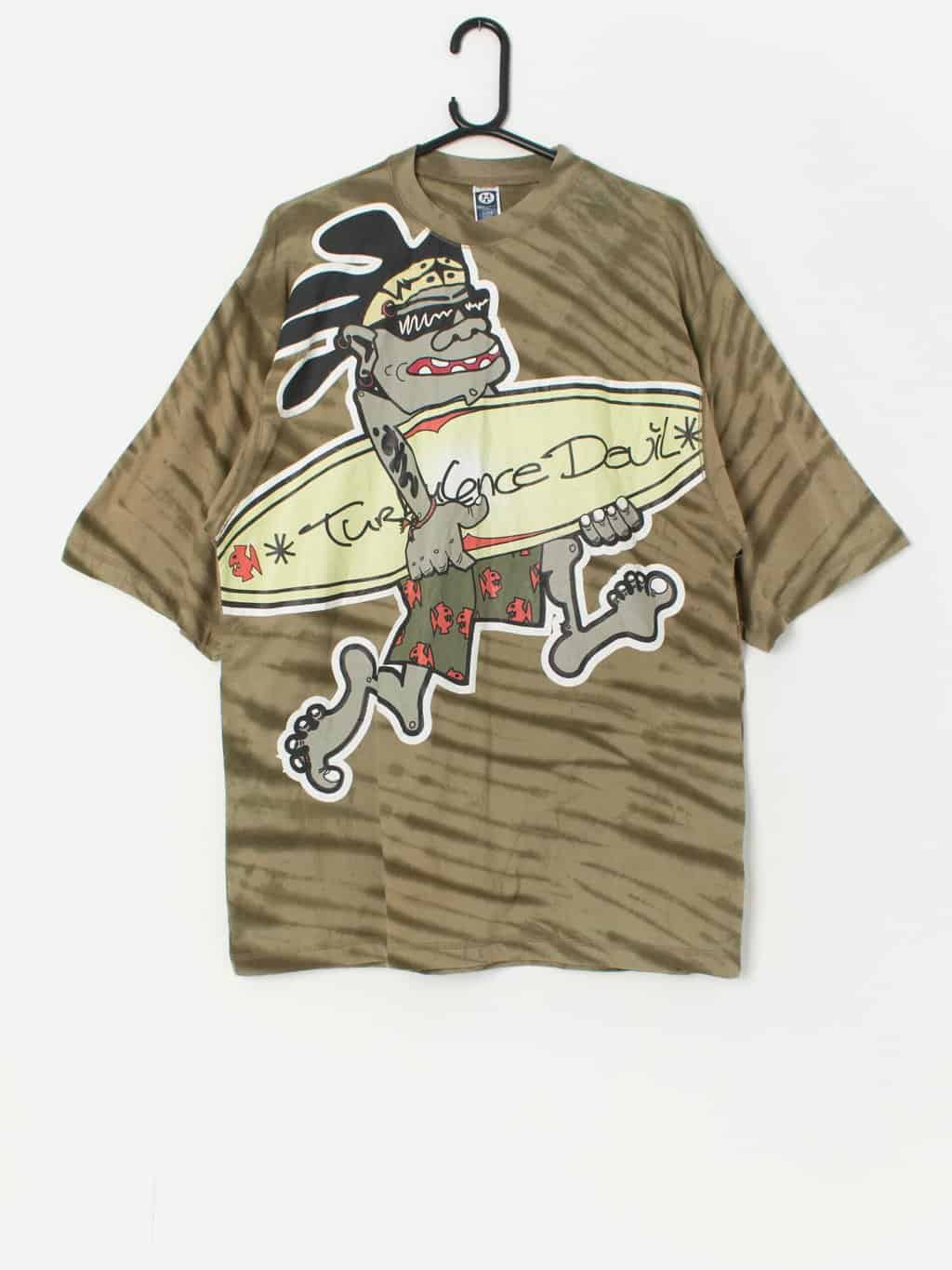 Vintage surfer graphic t-shirt in army green - M / L