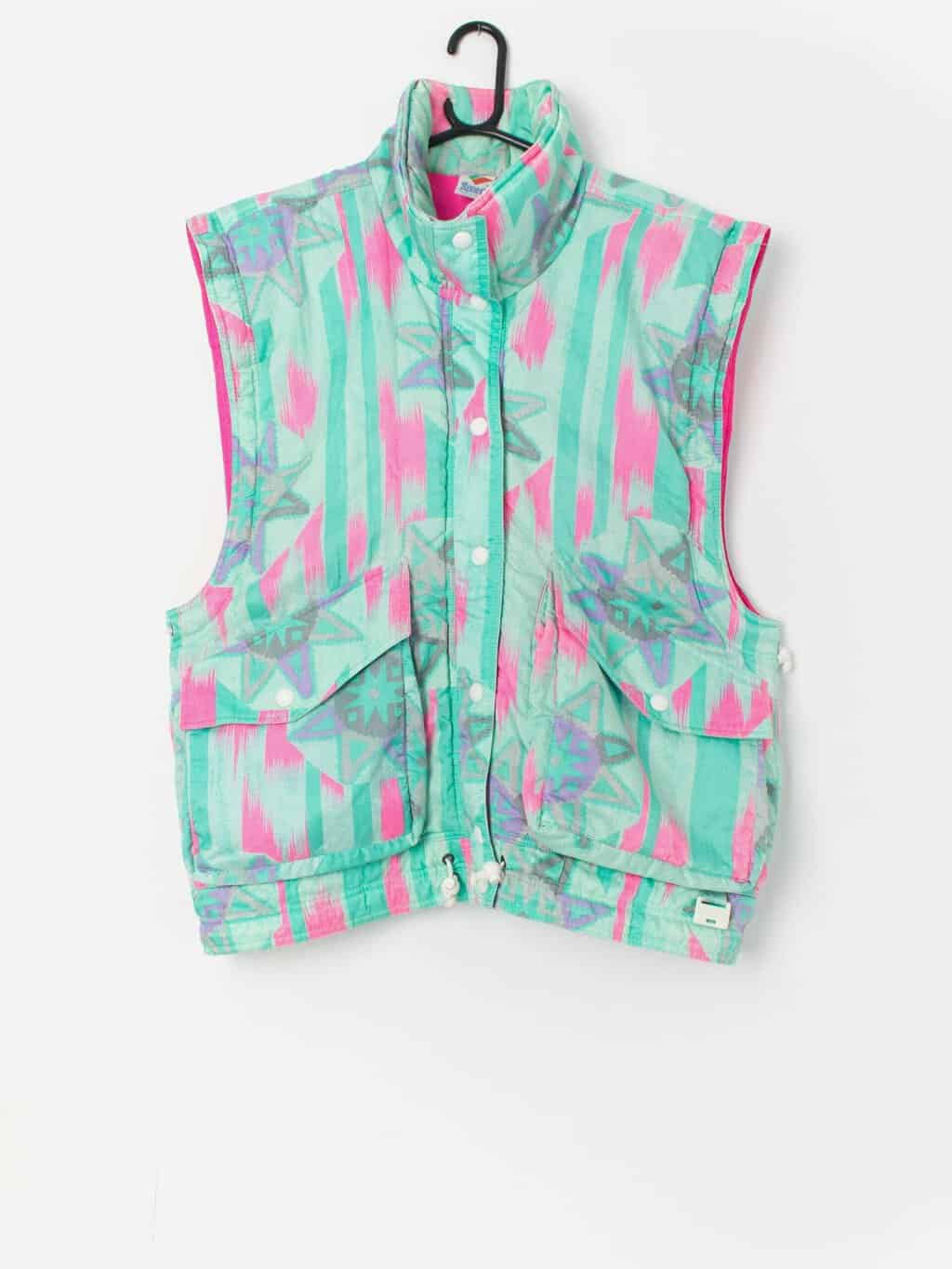 Vintage women's ski gilet in luminous green - Large