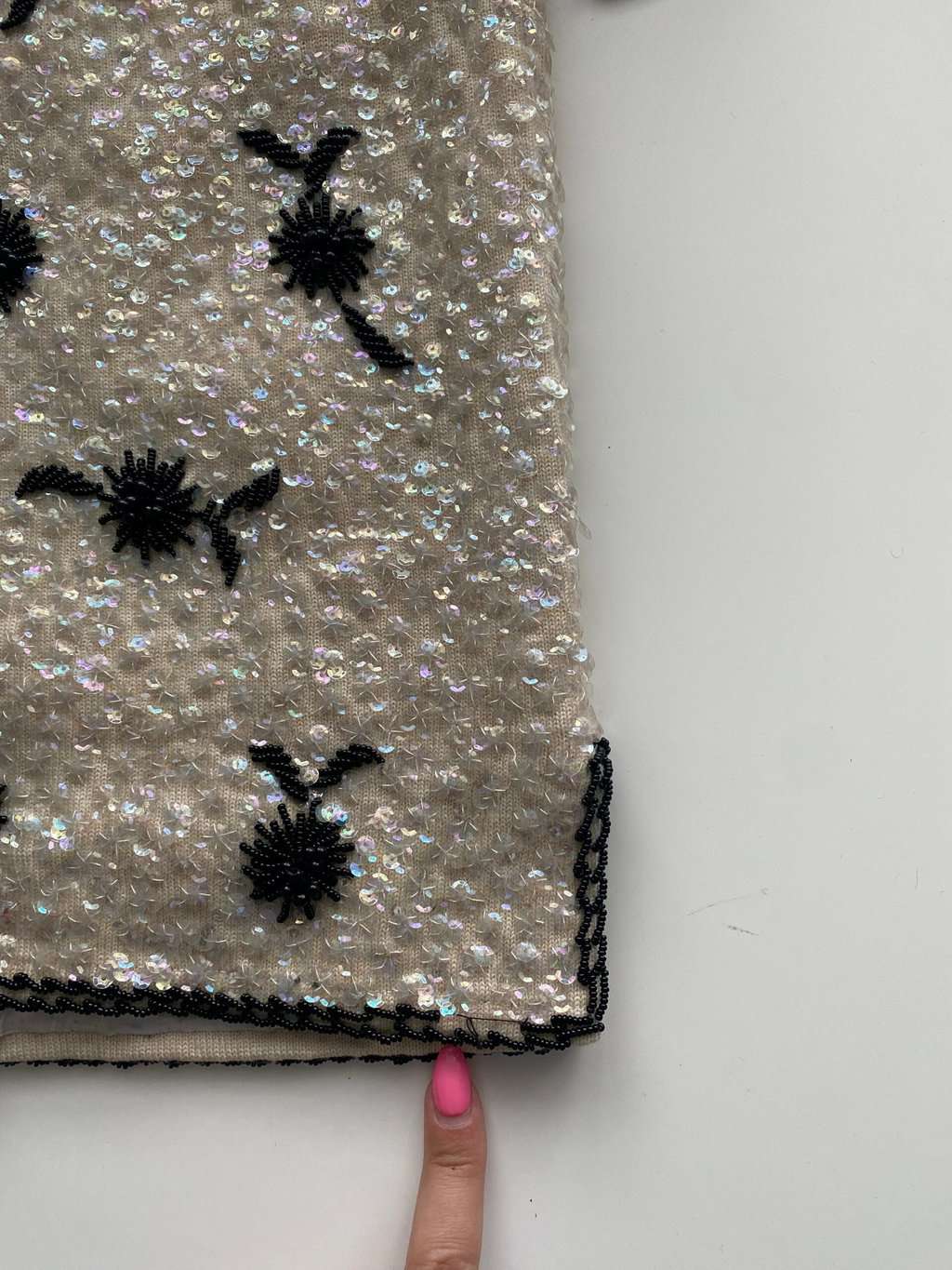 60s vintage sequin vest in cream and black - M / L - Image 4