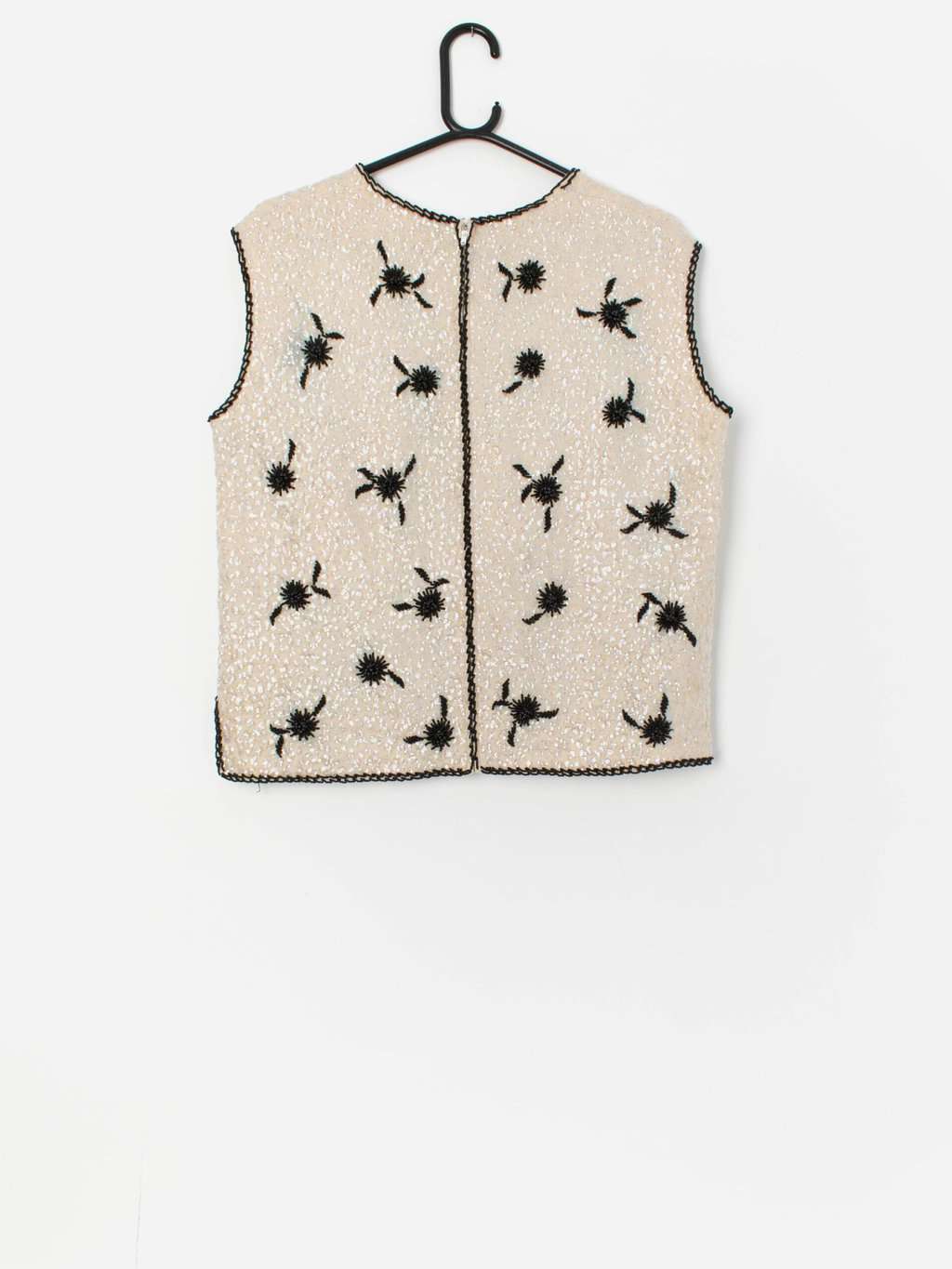 60s vintage sequin vest in cream and black - M / L - Image 3
