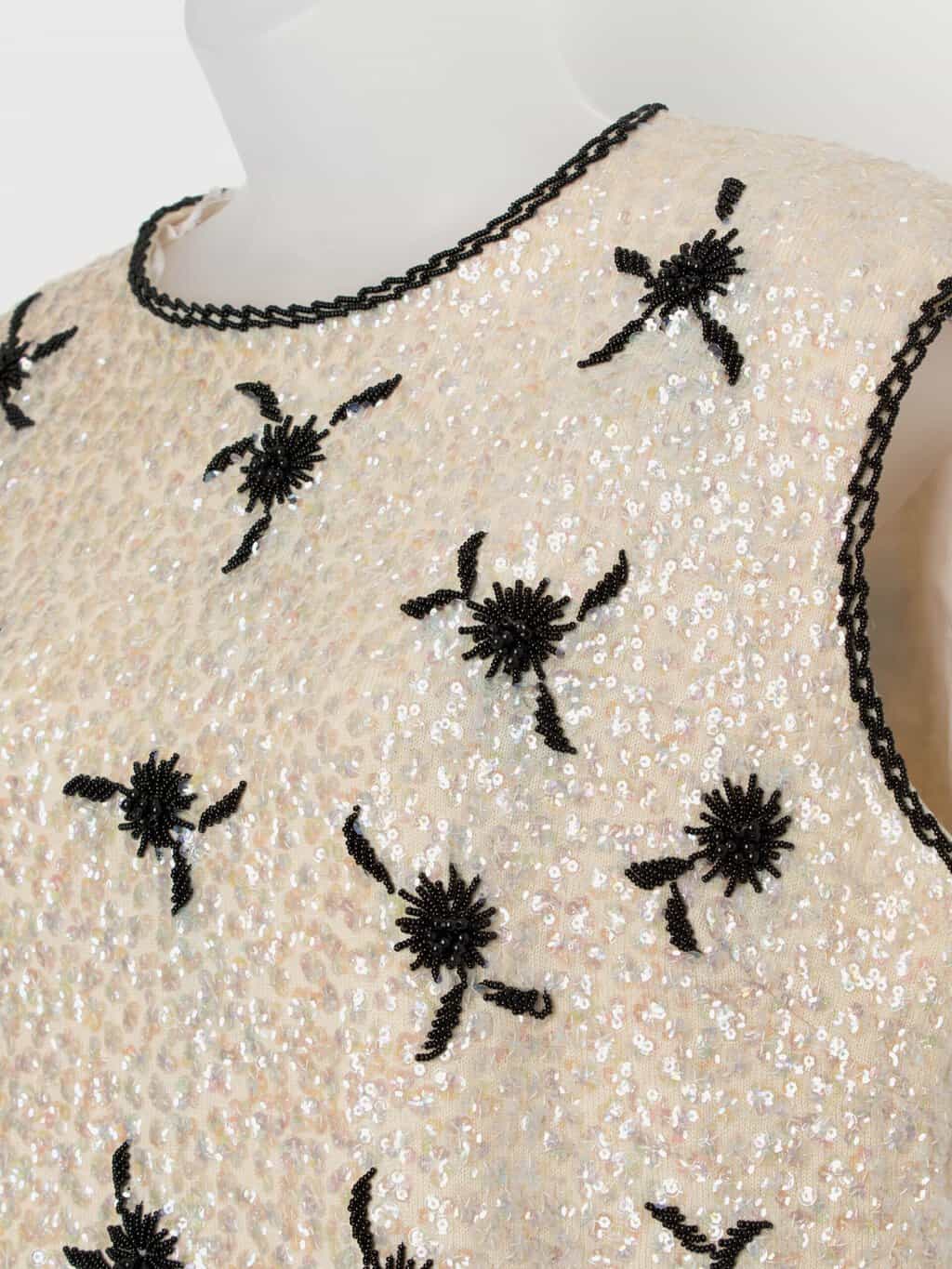 60s vintage sequin vest in cream and black - M / L - Image 2
