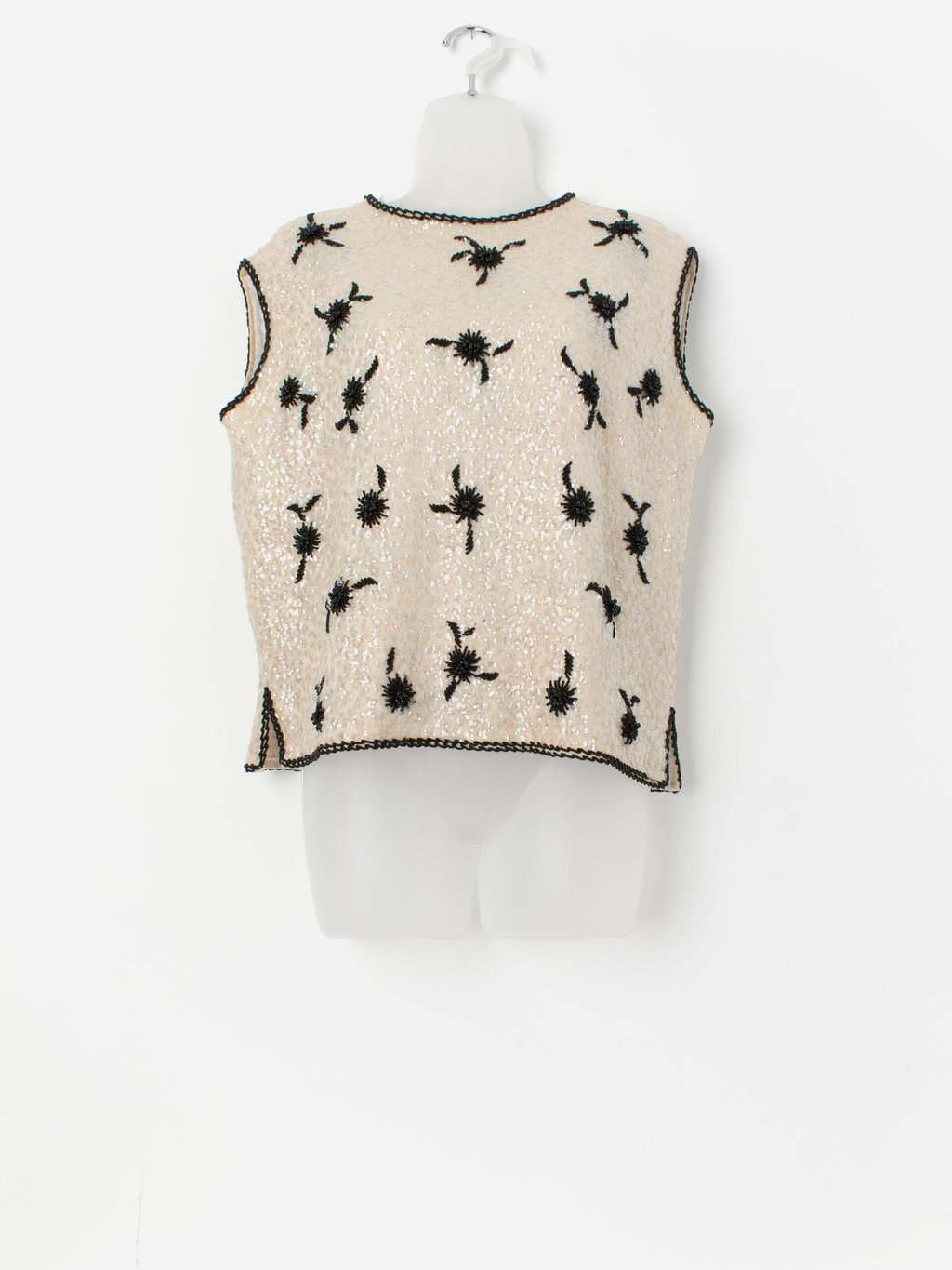 60s vintage sequin vest in cream and black - M / L