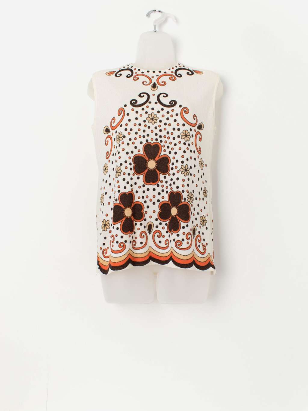 60s vintage top / tunic with brown and orange floral pattern - Small / Medium