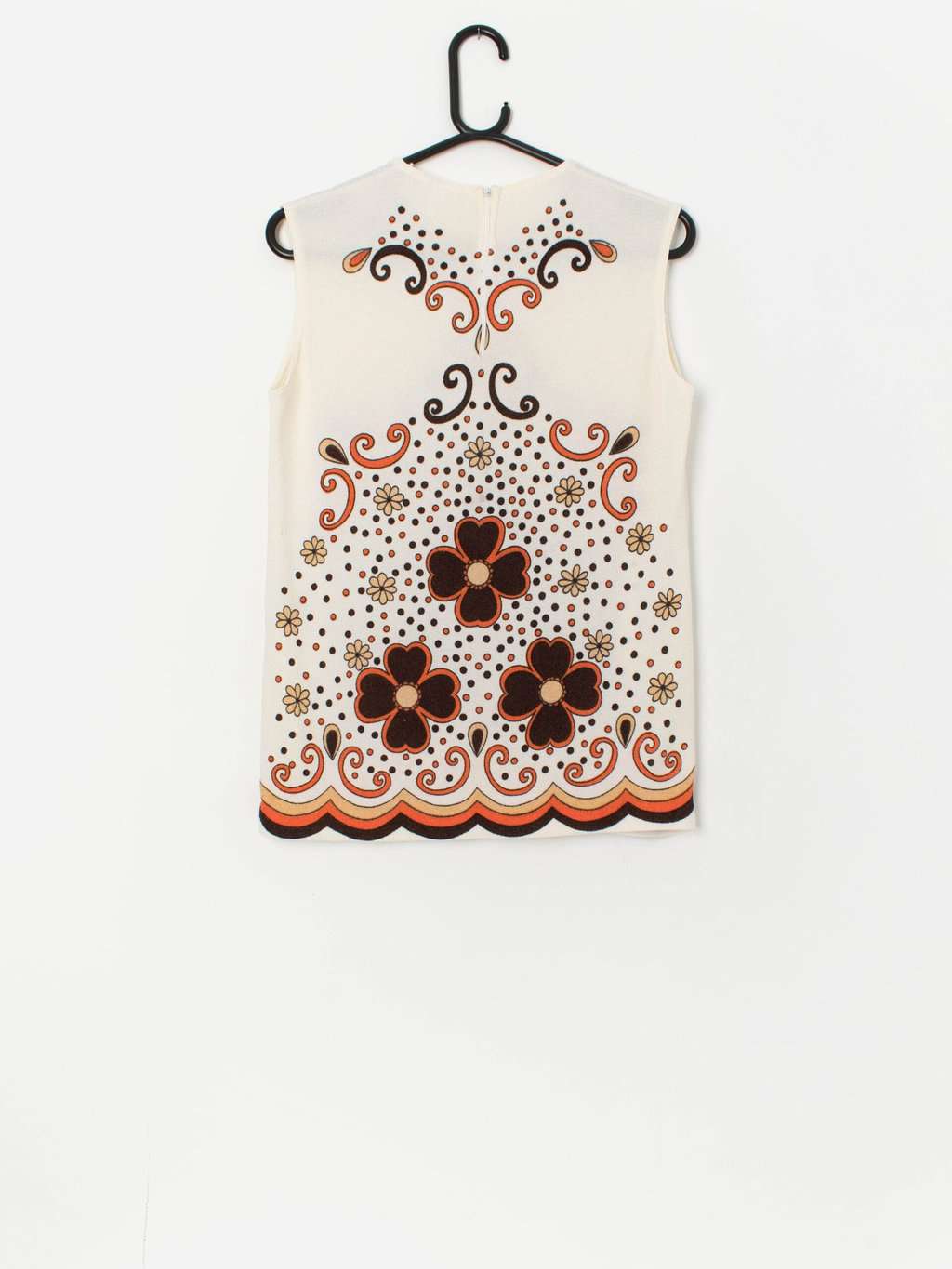 60s vintage top / tunic with brown and orange floral pattern - Small / Medium - Image 3