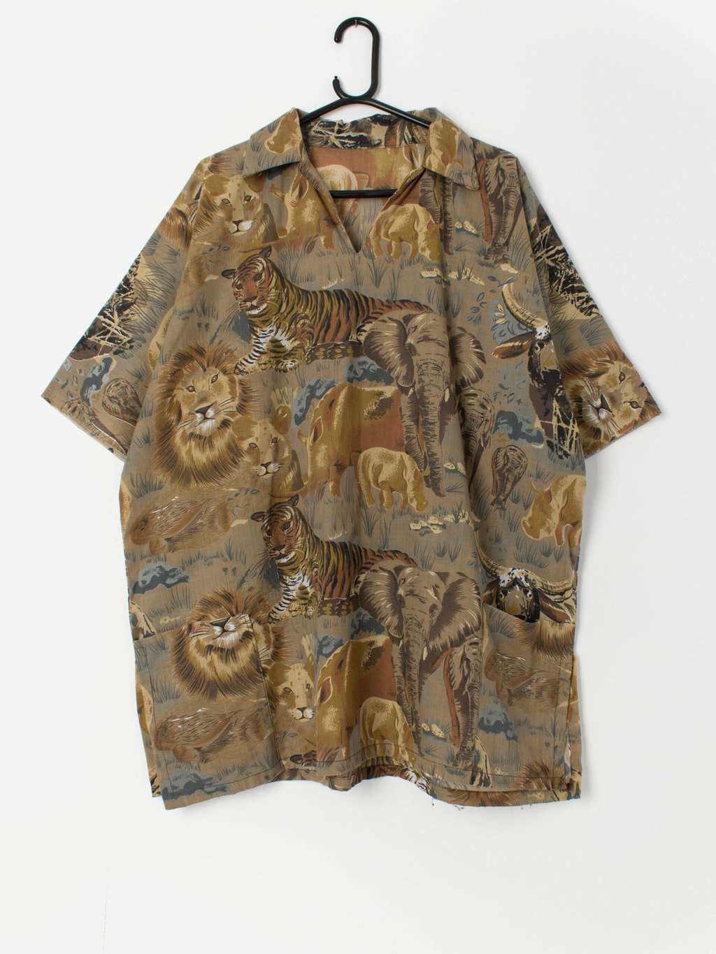 70s vintage safari tunic top, oversized - Large / XL / 2XL