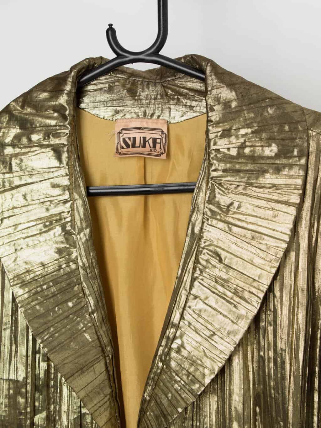 80s vintage gold foil jacket with zip closure - Large - Image 4