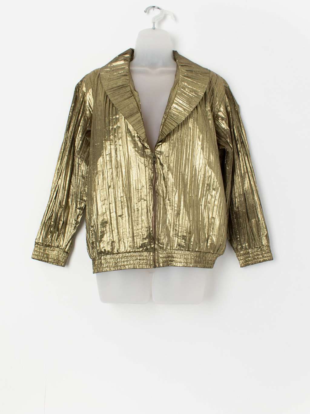 80s vintage gold foil jacket with zip closure - Large