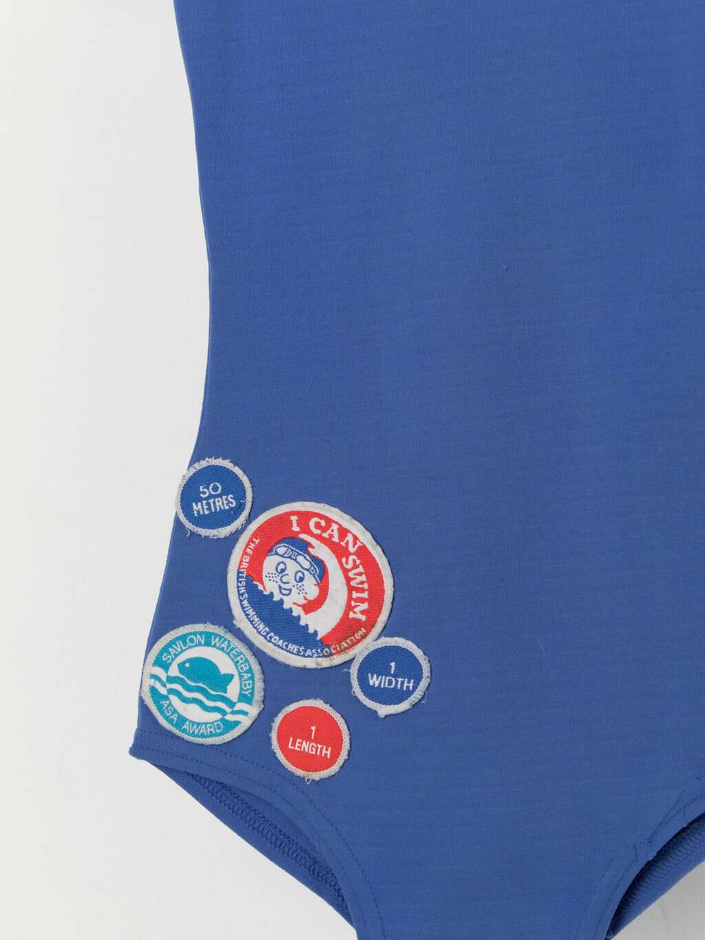 Vintage 1960s girls blue swimsuit with swimming badges - Age 7-8 - Image 2