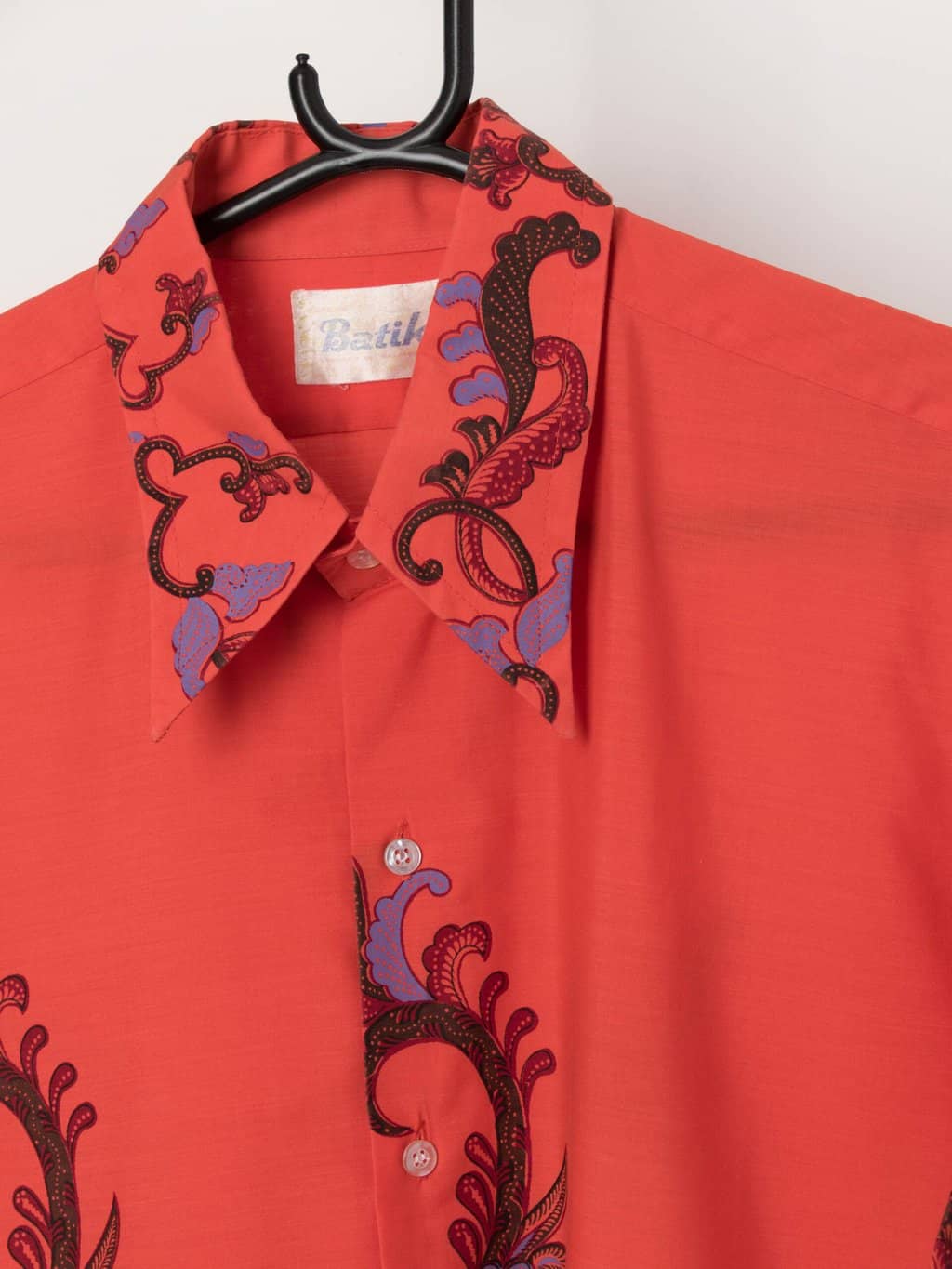 Vintage 70s Batik bright orange shirt - Large - Image 2