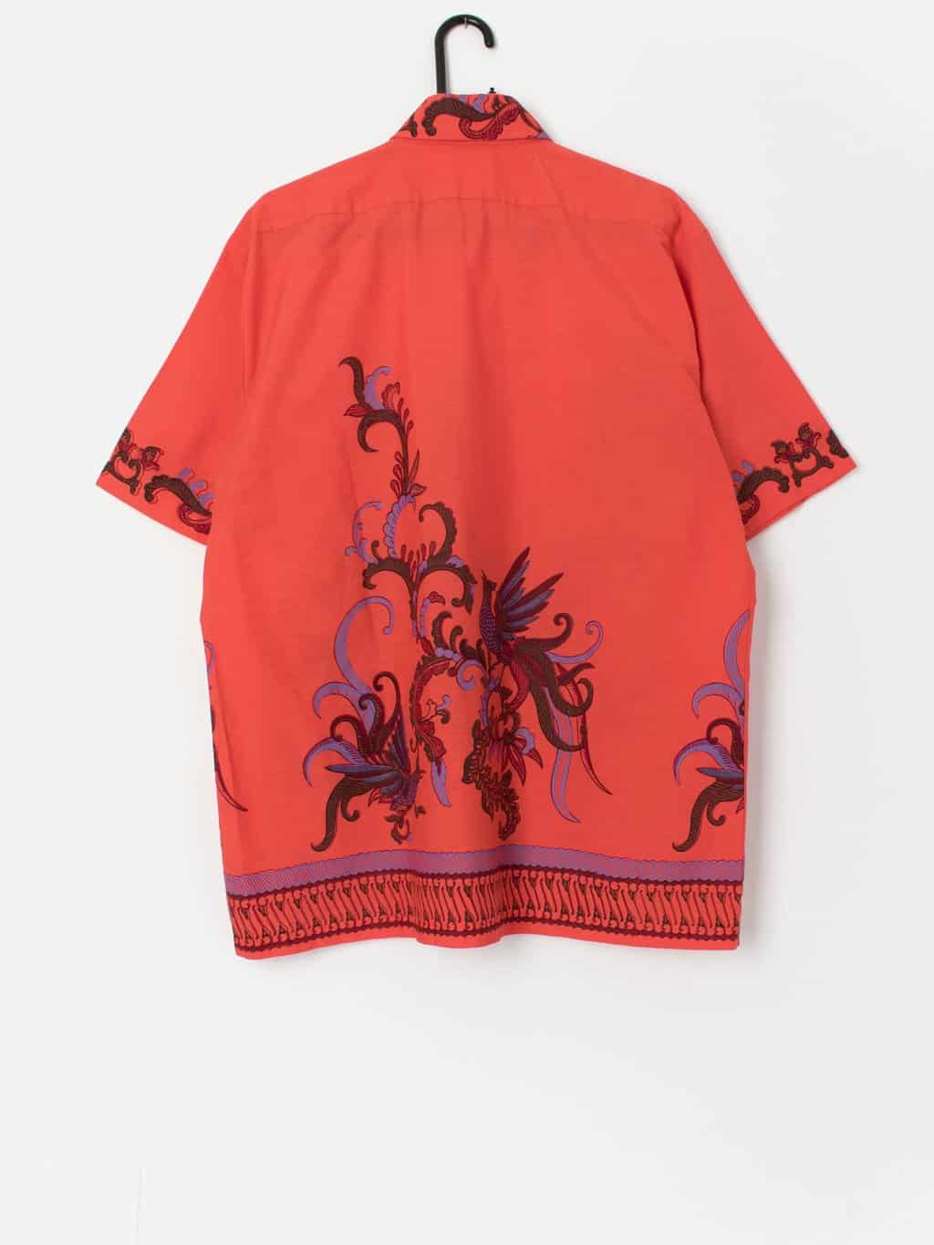 Vintage 70s Batik bright orange shirt - Large - Image 3