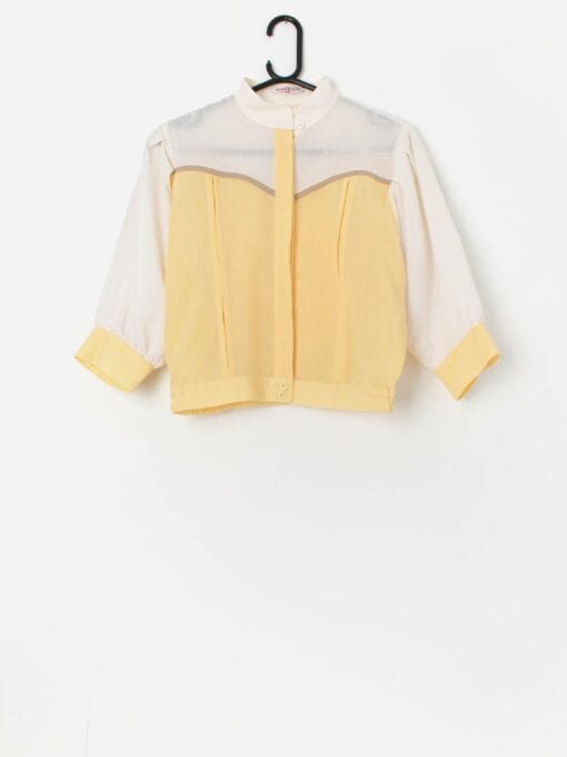 Vintage 70s yellow and white blouse - Medium
