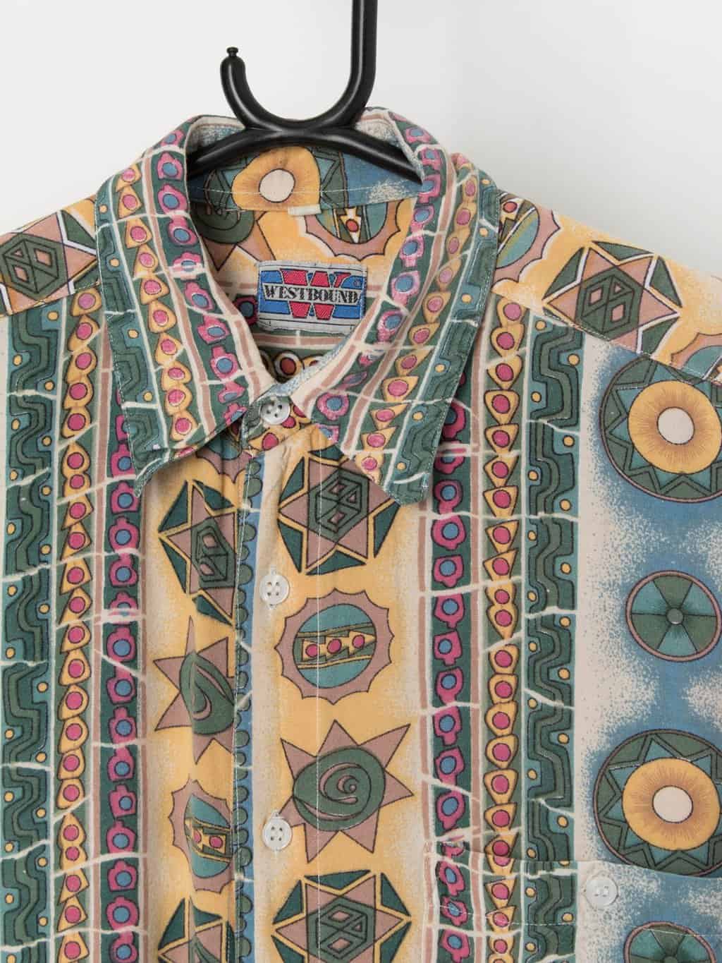 Vintage 80s geometric patterned shirt - Large - Image 2