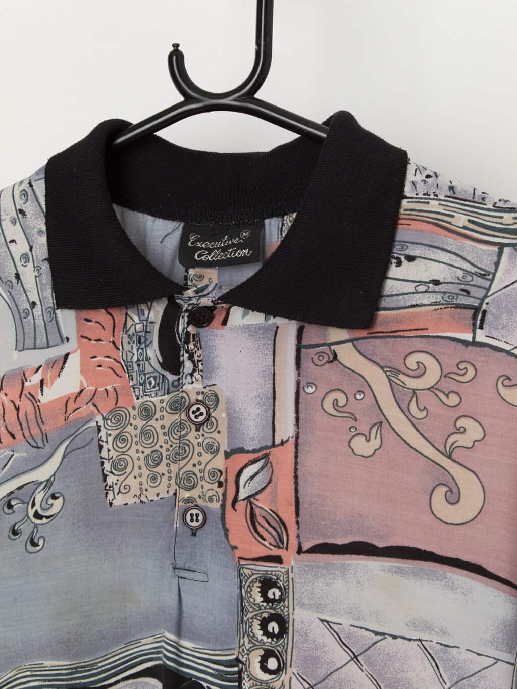 Vintage 90s abstract patterned polo shirt - Medium / Large - Image 2