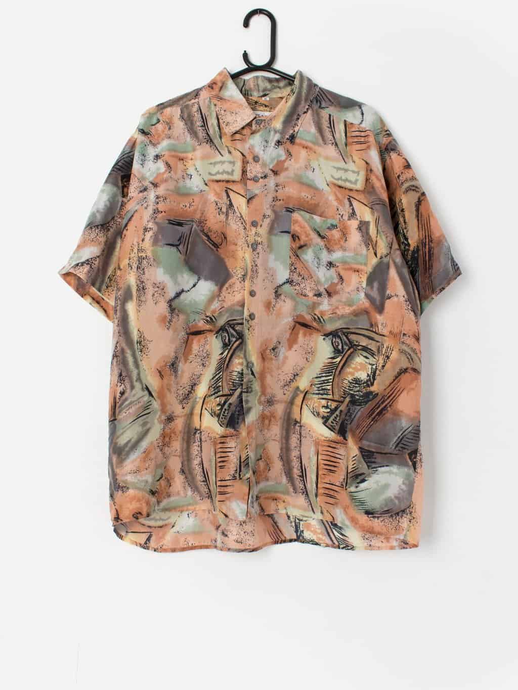 Vintage 90s abstract silk shirt - Large