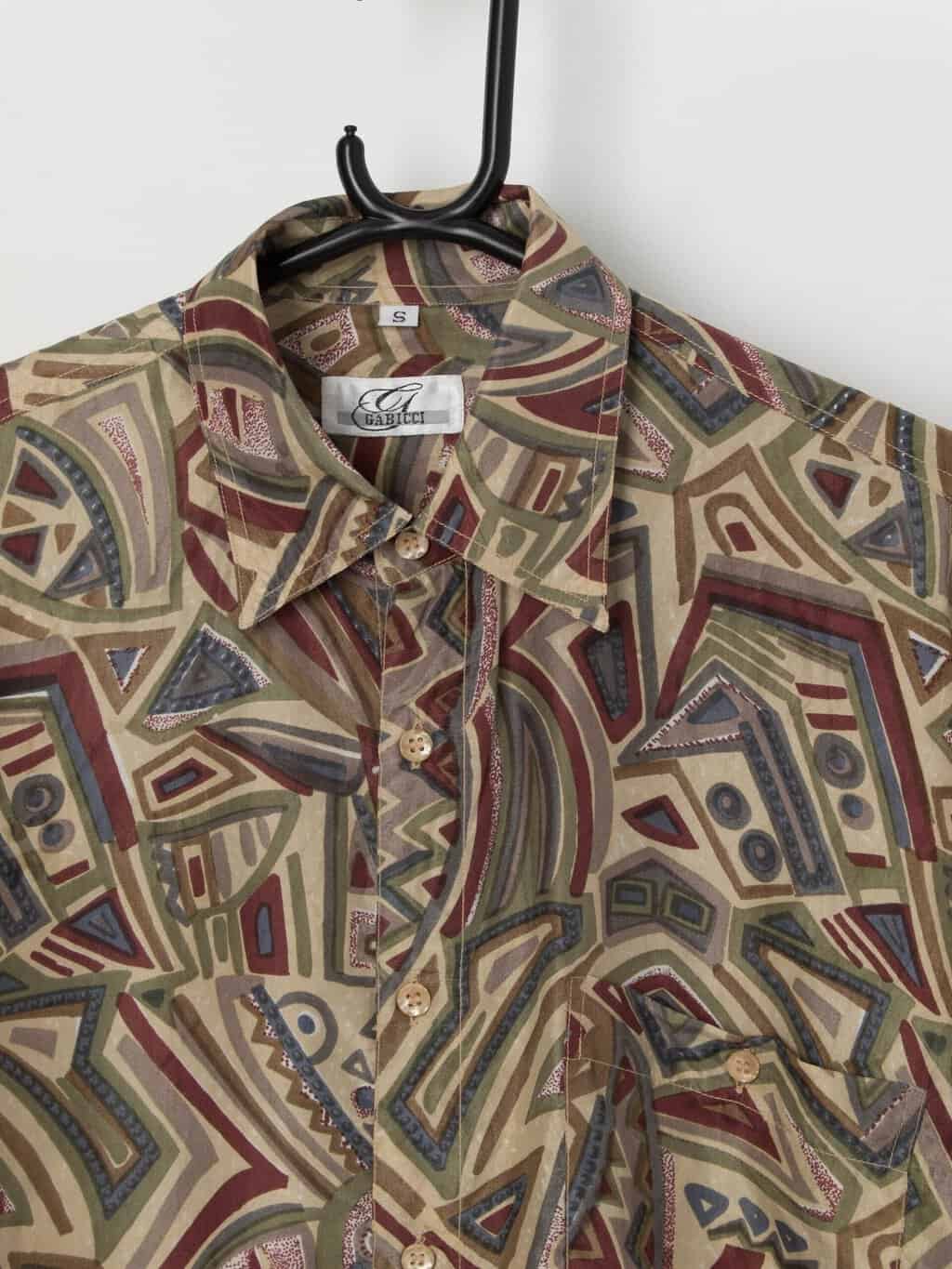 Vintage abstract silk shirt in green and red - S / M - Image 2