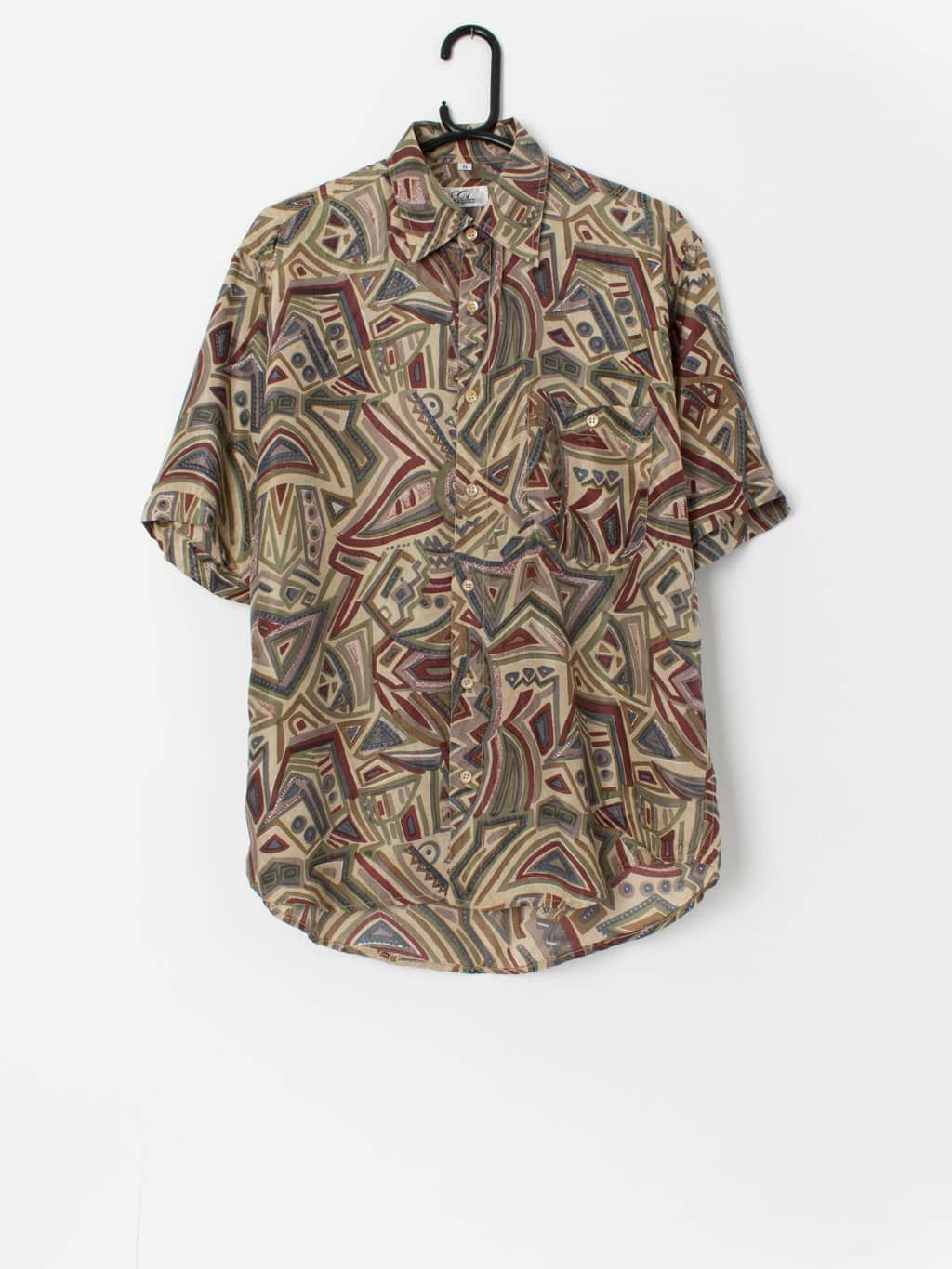 Vintage abstract silk shirt in green and red - S / M