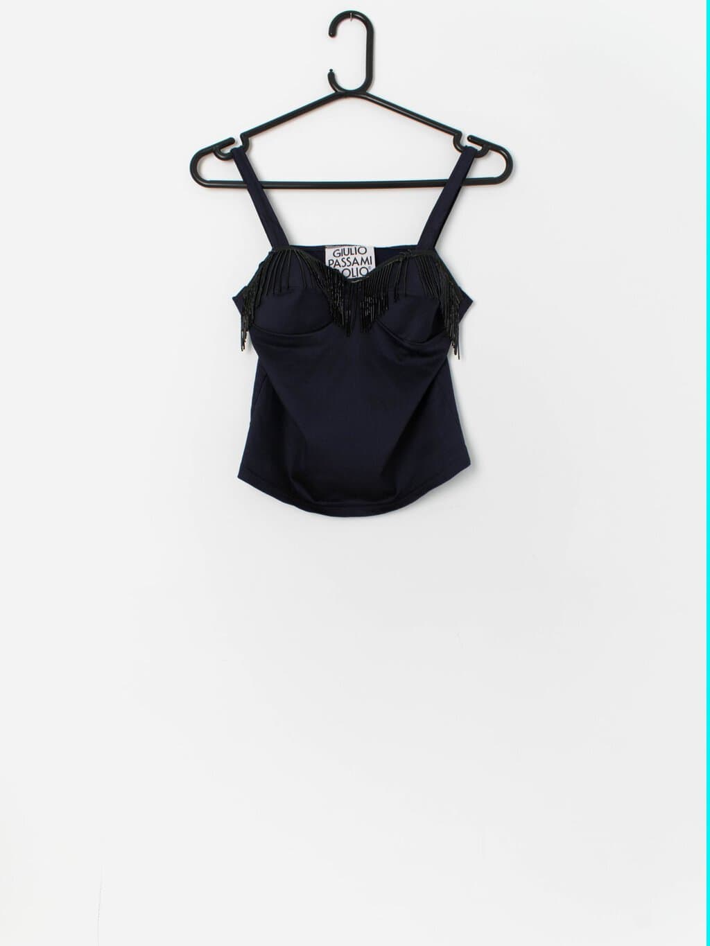 Vintage beaded bralet top in navy, made in Italy - 2XS / XS - Image 2
