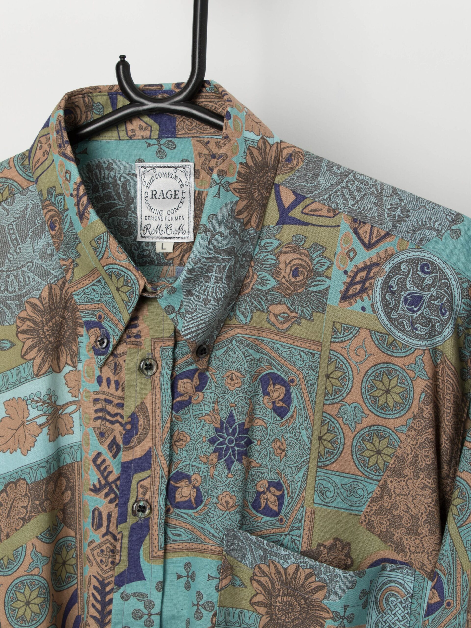 Vintage blue and beige patterned shirt - Large - Image 2