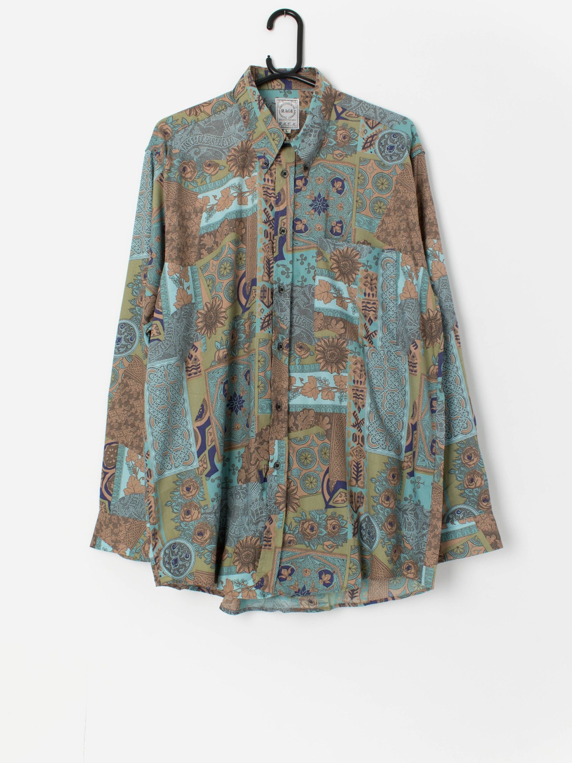 Vintage blue and beige patterned shirt - Large