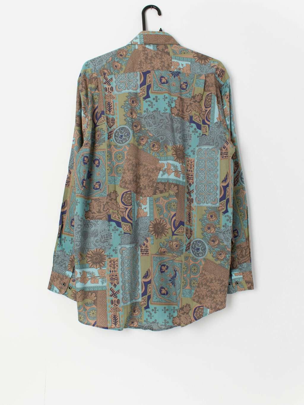 Vintage blue and beige patterned shirt - Large - Image 3