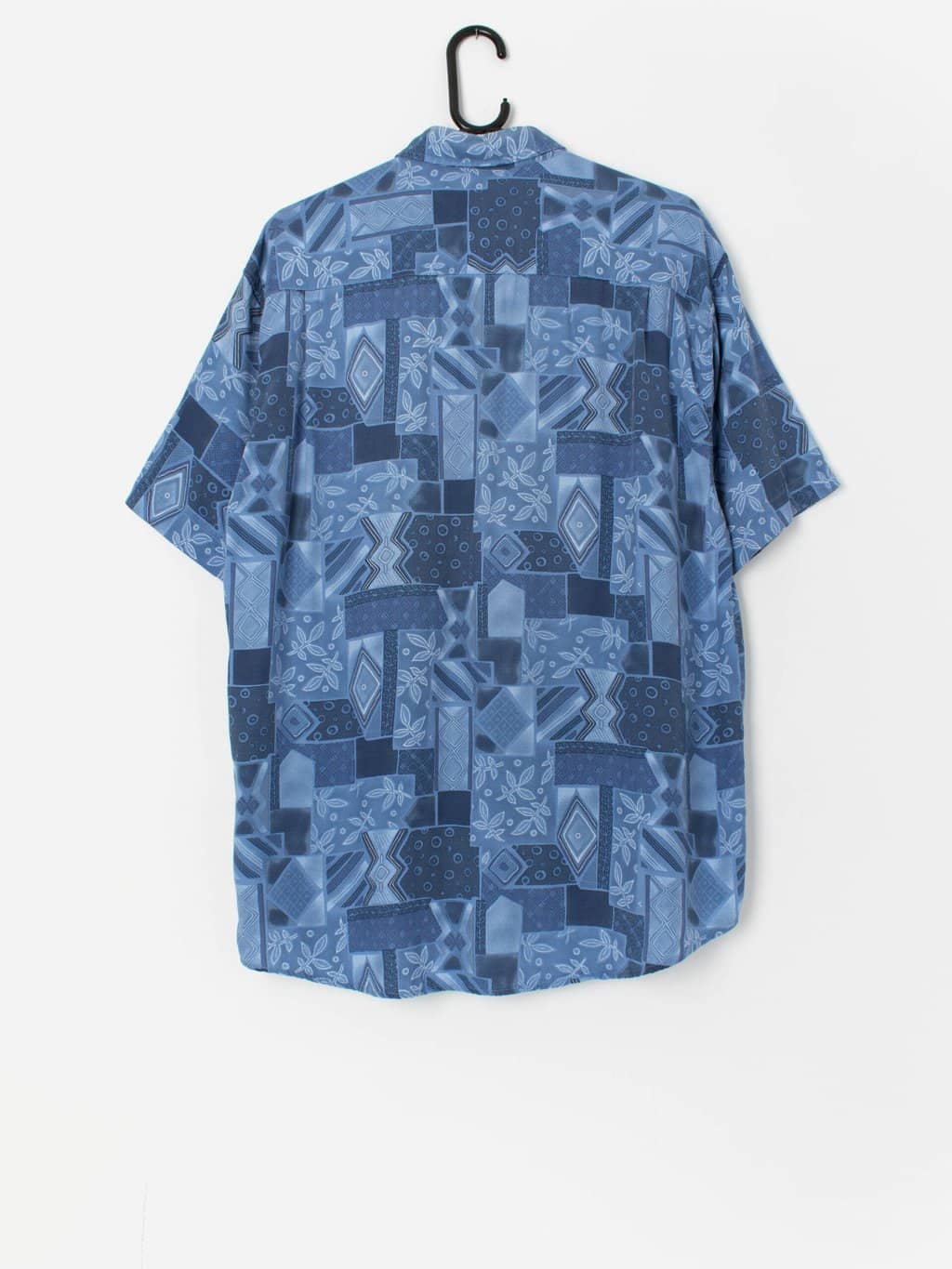 Vintage blue patterned short sleeve shirt - Medium - Image 3