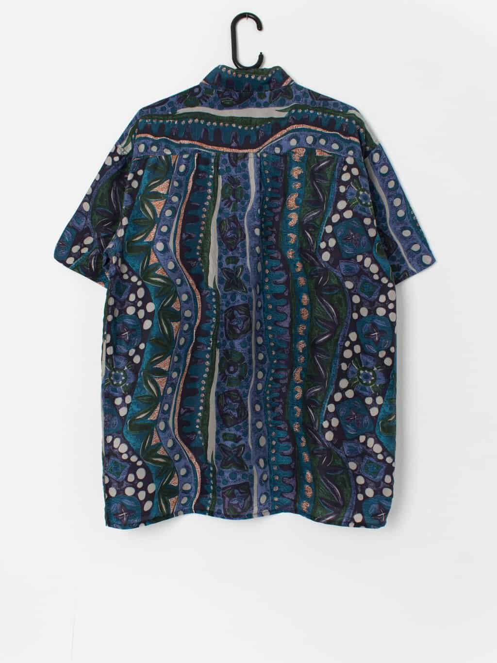 Vintage blue silk shirt with abstract pattern - Medium - Image 3